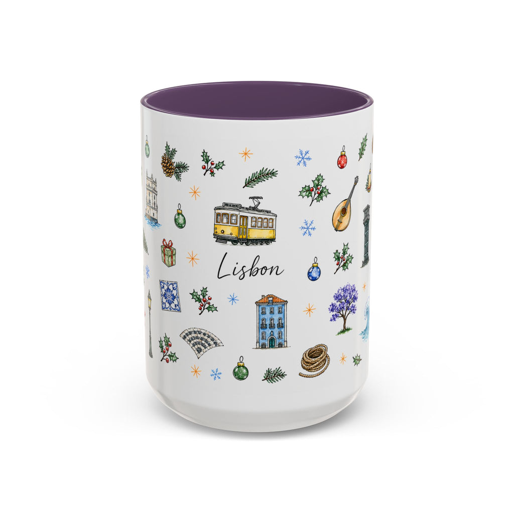 Lisbon Christmas Mug | Watercolor City Souvenir | Ceramic Coffee Cup 11oz 15oz