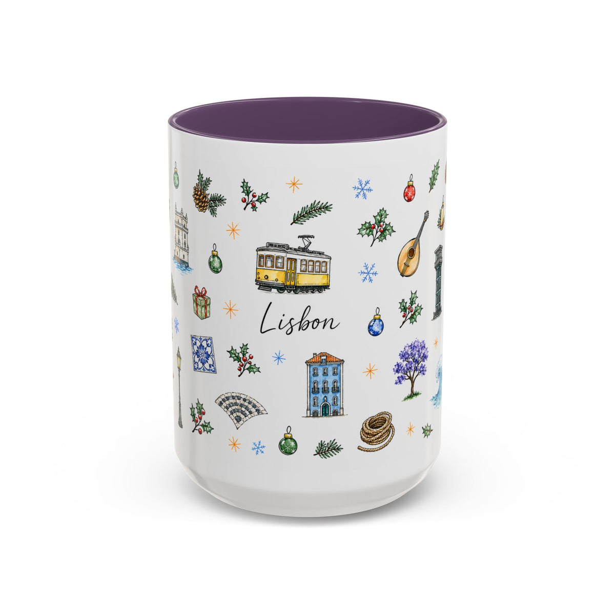 Lisbon Christmas Mug | Watercolor City Souvenir | Ceramic Coffee Cup 11oz 15oz