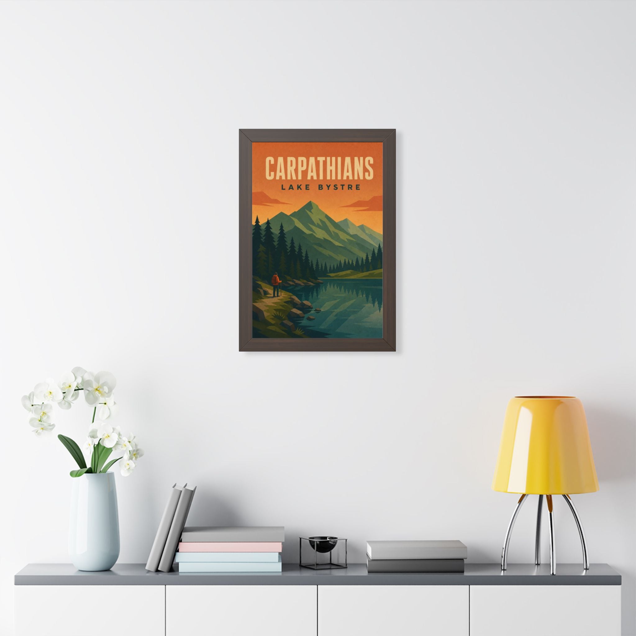 Carpathian Mountains Europe Framed Poster | Vintage Travel Wall Art | Black Walnut White Frame | 16x24 20x30