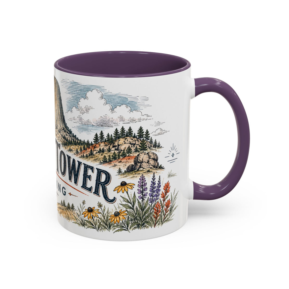 Devils Tower Mug, Wyoming Travel Souvenir, Bucket List Gift, Accent Ceramic Coffee Mug 11oz 15oz