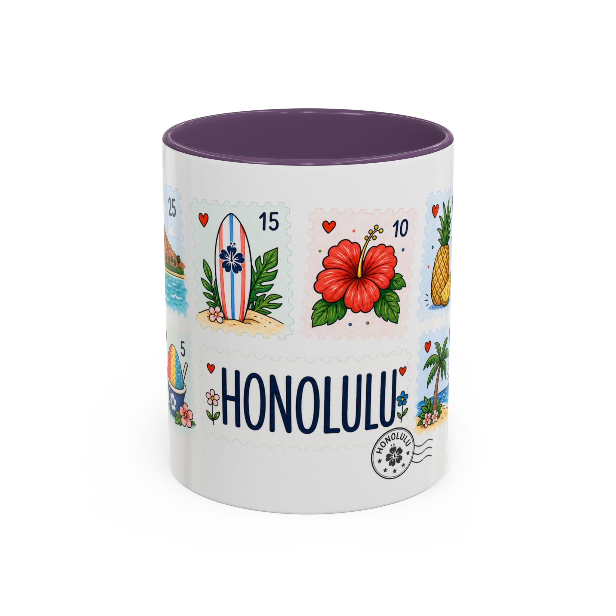 Honolulu Coffee Mug | Postage Stamp Collage Mug | Travel Souvenir Accent Cup 11oz 15oz