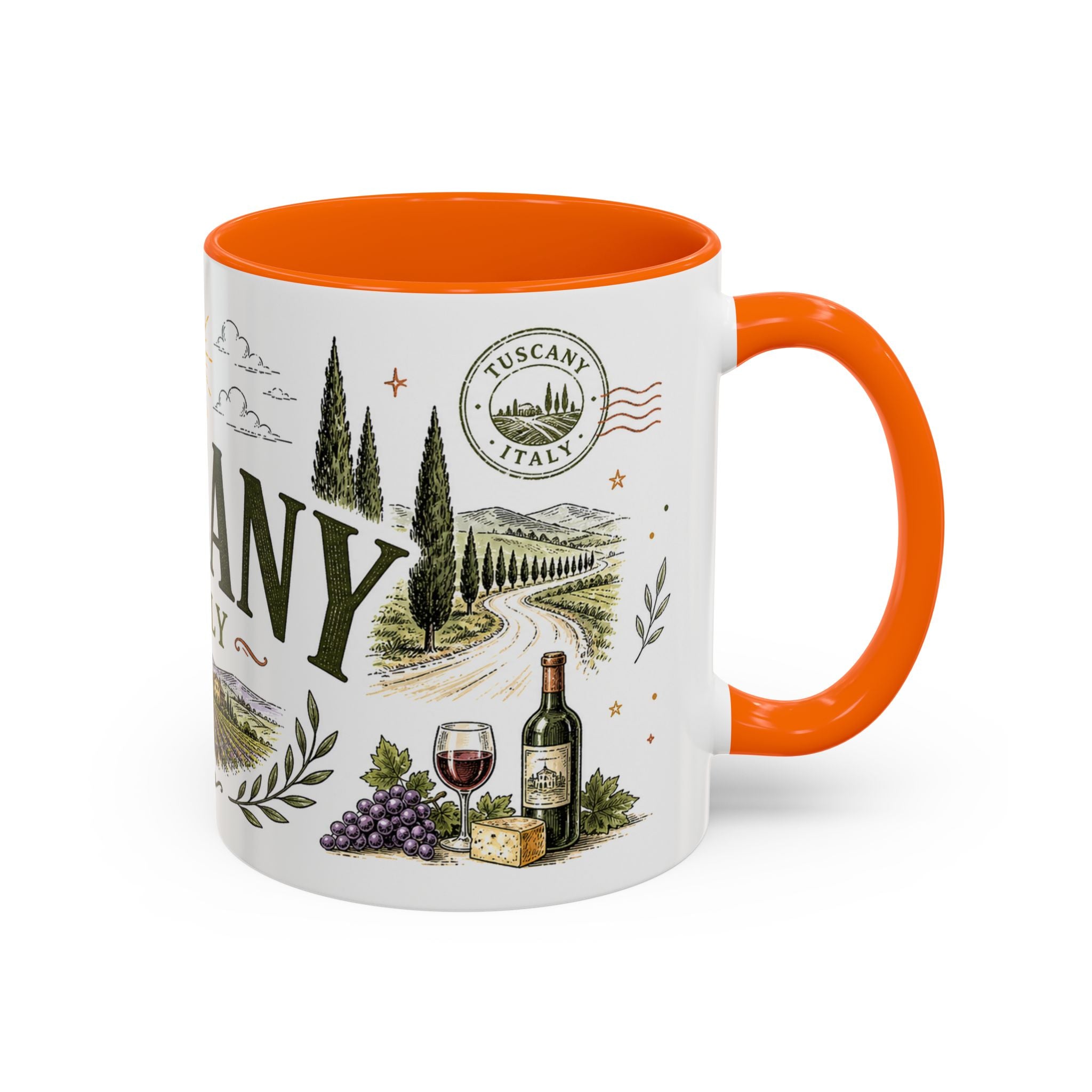 Tuscany Coffee Mug | Travel Destination Souvenir Gift | Accent Color Ceramic 11oz 15oz
