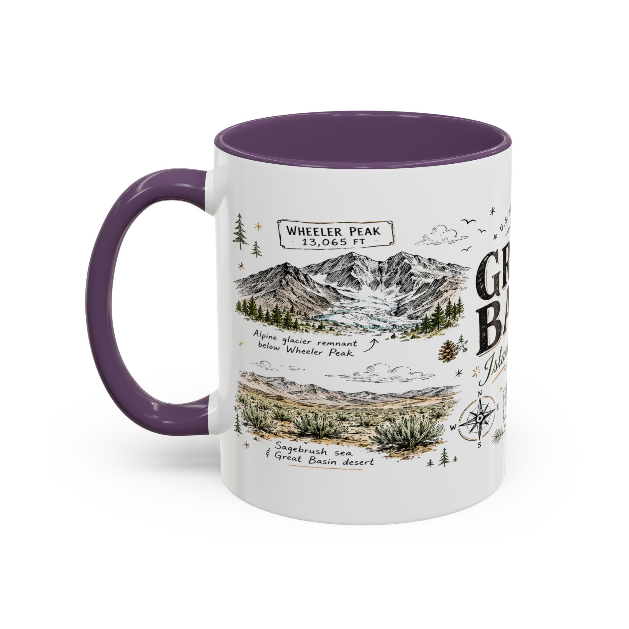 Great Basin National Park Coffee Mug | Nevada Desert Stargazing Hiking Gift | Accent Color Ceramic 11oz 15oz