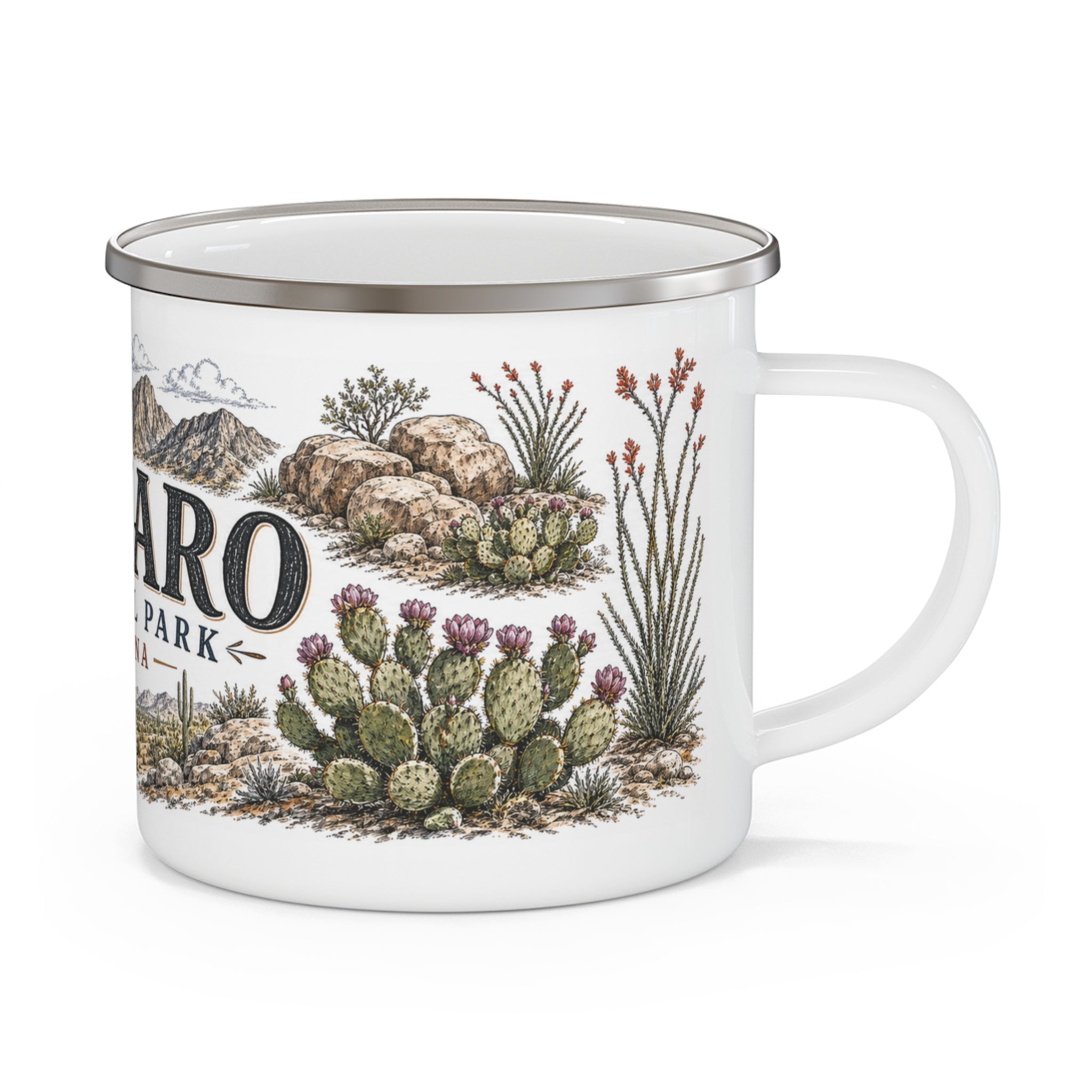 Saguaro National Park Vintage Enamel Camping Mug | 12oz National Park Hiking Gift