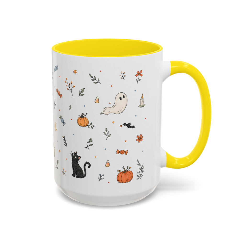 Halloween Party Mug | Ghost Black Cat Candy Watercolor Gift | Accent Cup 11oz 15oz