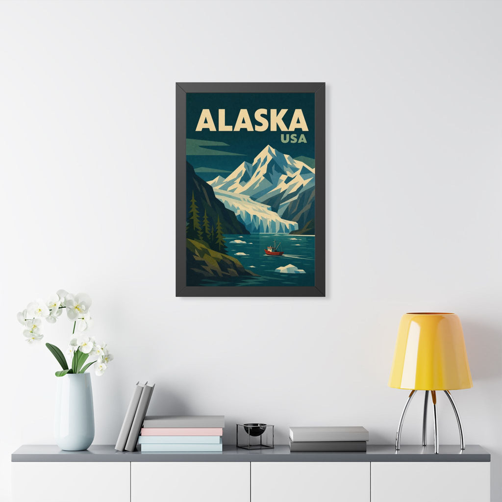 Alaska Mountains United States Framed Poster | Vintage Travel Wall Art | Black Walnut White Frame | 16x24 20x30