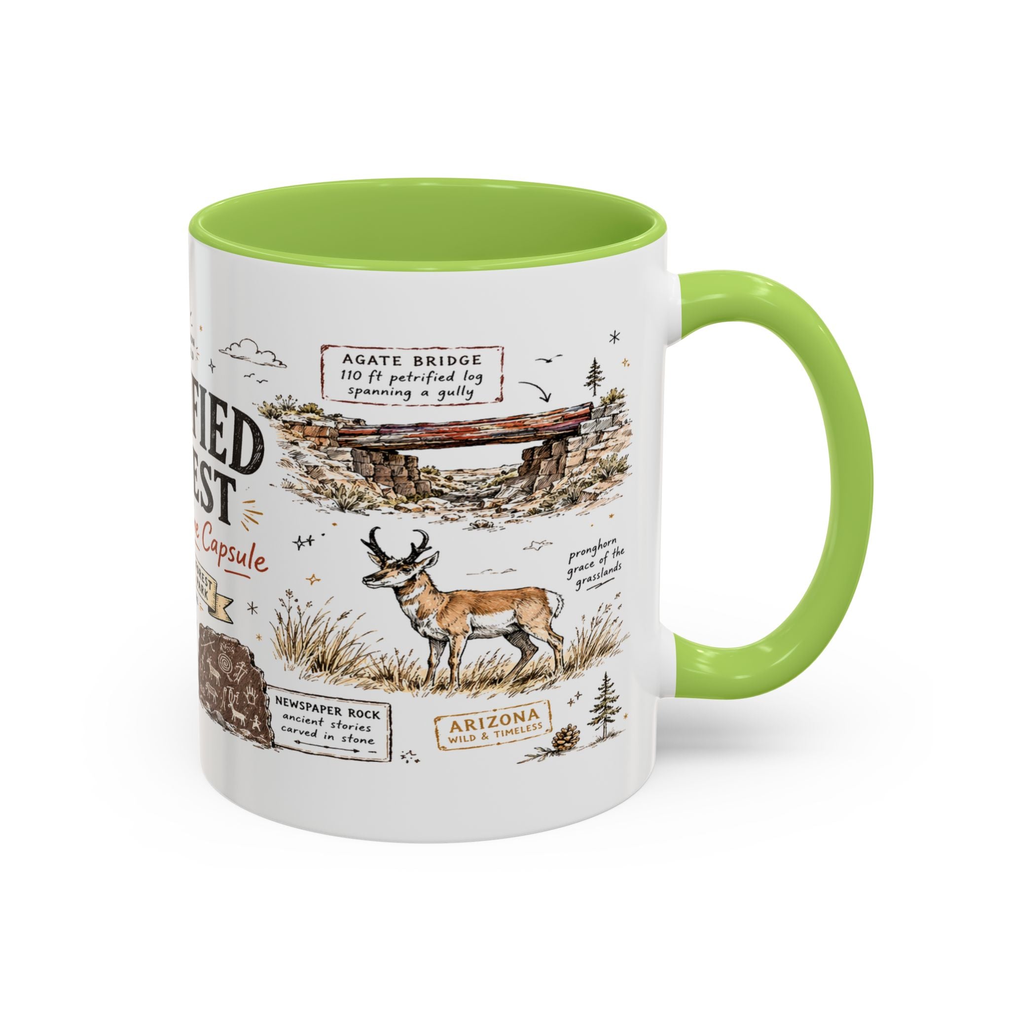 Petrified Forest National Park Coffee Mug | Arizona Painted Desert Fossil Gift | Accent Color Ceramic 11oz 15oz