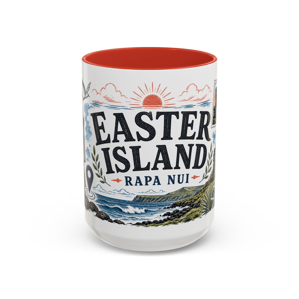 Easter Island Coffee Mug | Travel Destination Souvenir Gift | Accent Color Ceramic 11oz 15oz