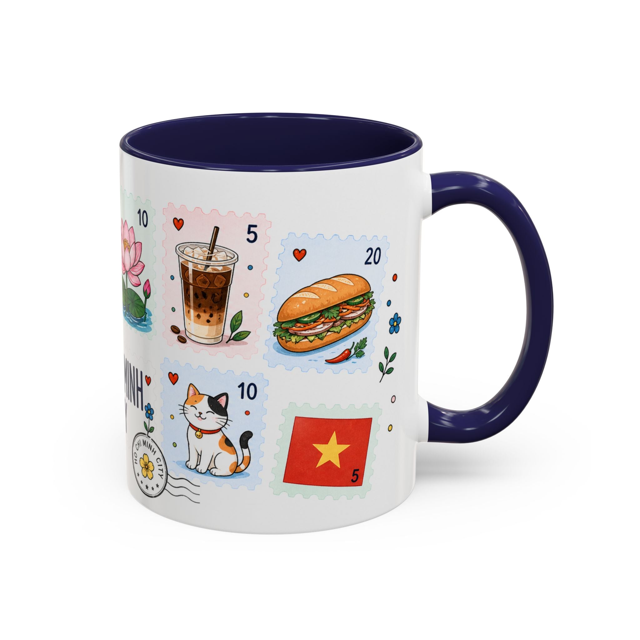 Ho Chi Minh City Coffee Mug | Postage Stamp Collage Mug | Travel Souvenir Accent Cup 11oz 15oz