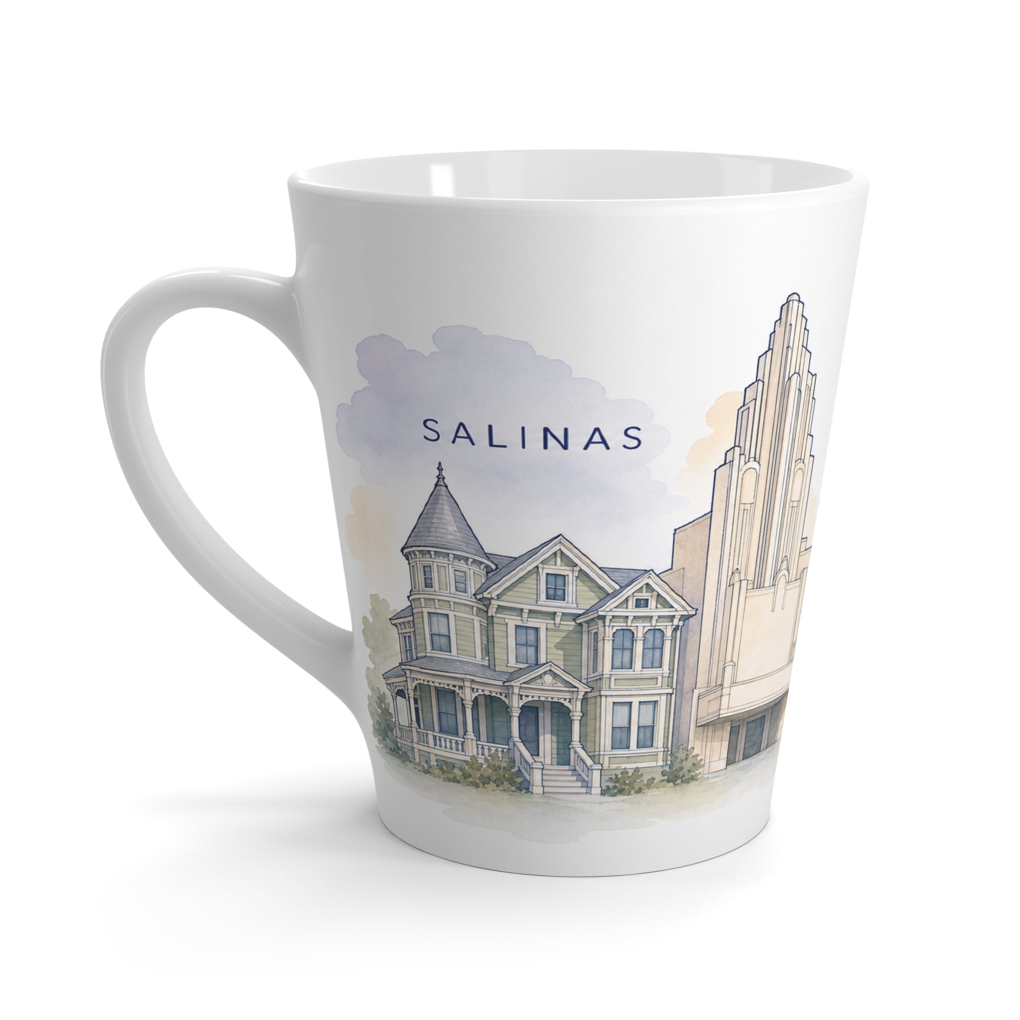 Salinas Latte Mug | Watercolor City Travel Mug | 12 oz Ceramic Souvenir Gift