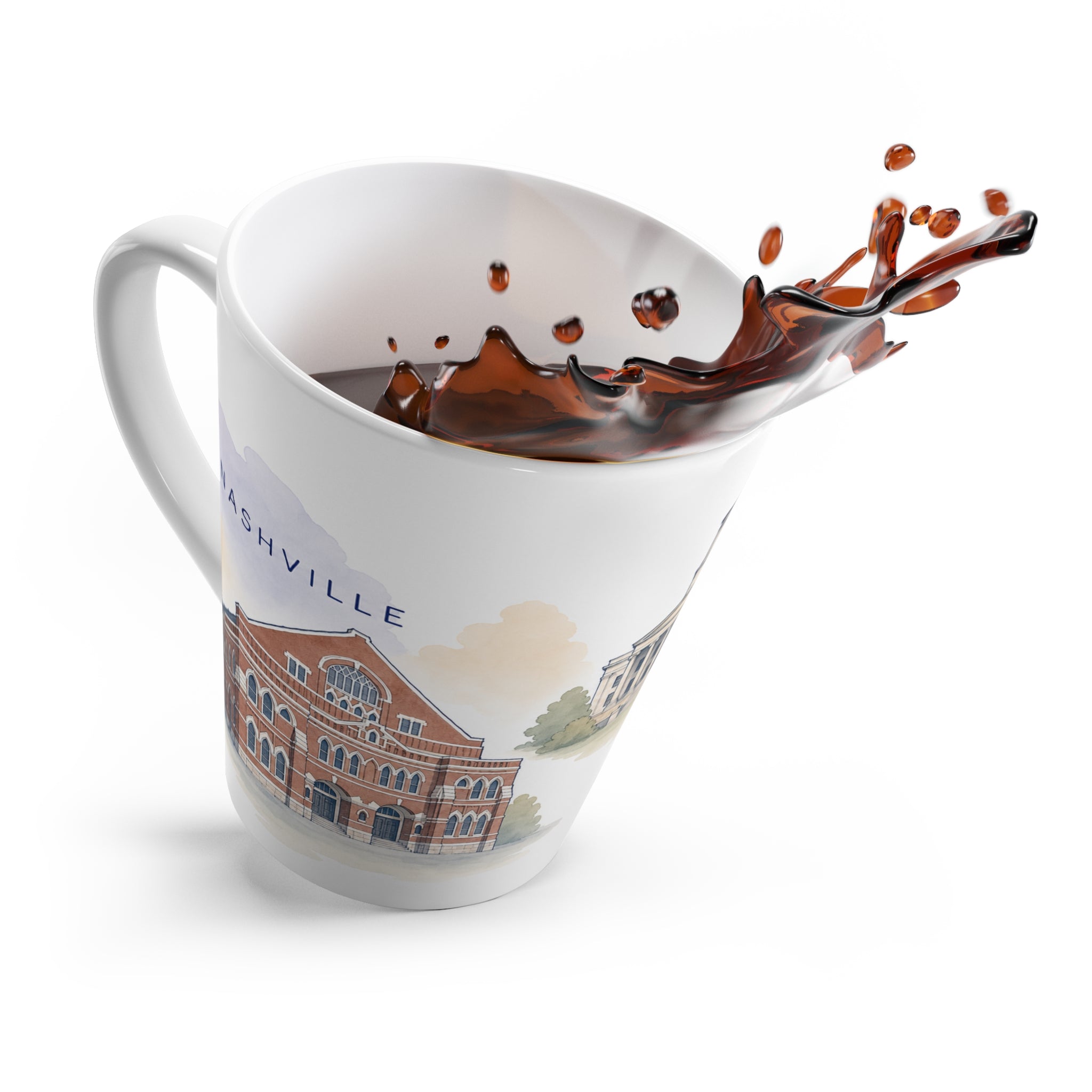 Nashville Latte Mug | Watercolor City Travel Mug | 12 oz Ceramic Souvenir Gift