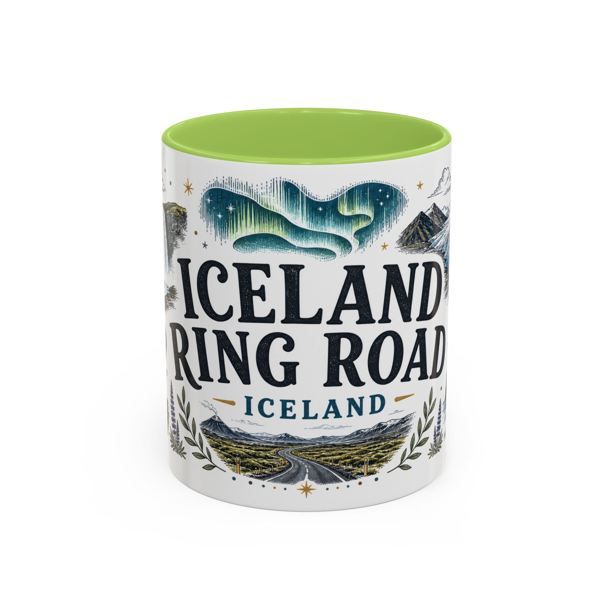 Iceland Ring Road Coffee Mug | Travel Destination Souvenir Gift | Accent Color Ceramic 11oz 15oz
