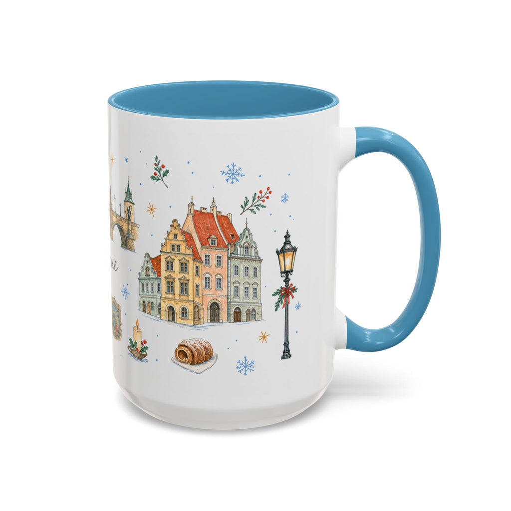 Prague Christmas Mug | Watercolor Travel Souvenir | Holiday Gift | Accent Ceramic Coffee Cup 11oz 15oz