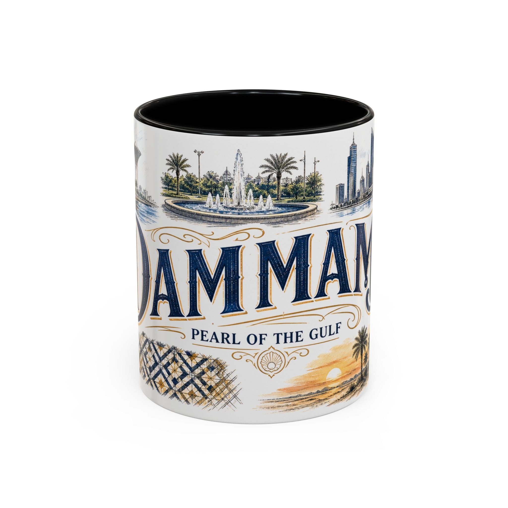Dammam Coffee Mug | Saudi Arabia Travel Souvenir | Vintage Illustrated City Gift | 11 oz 15 oz Accent Mug