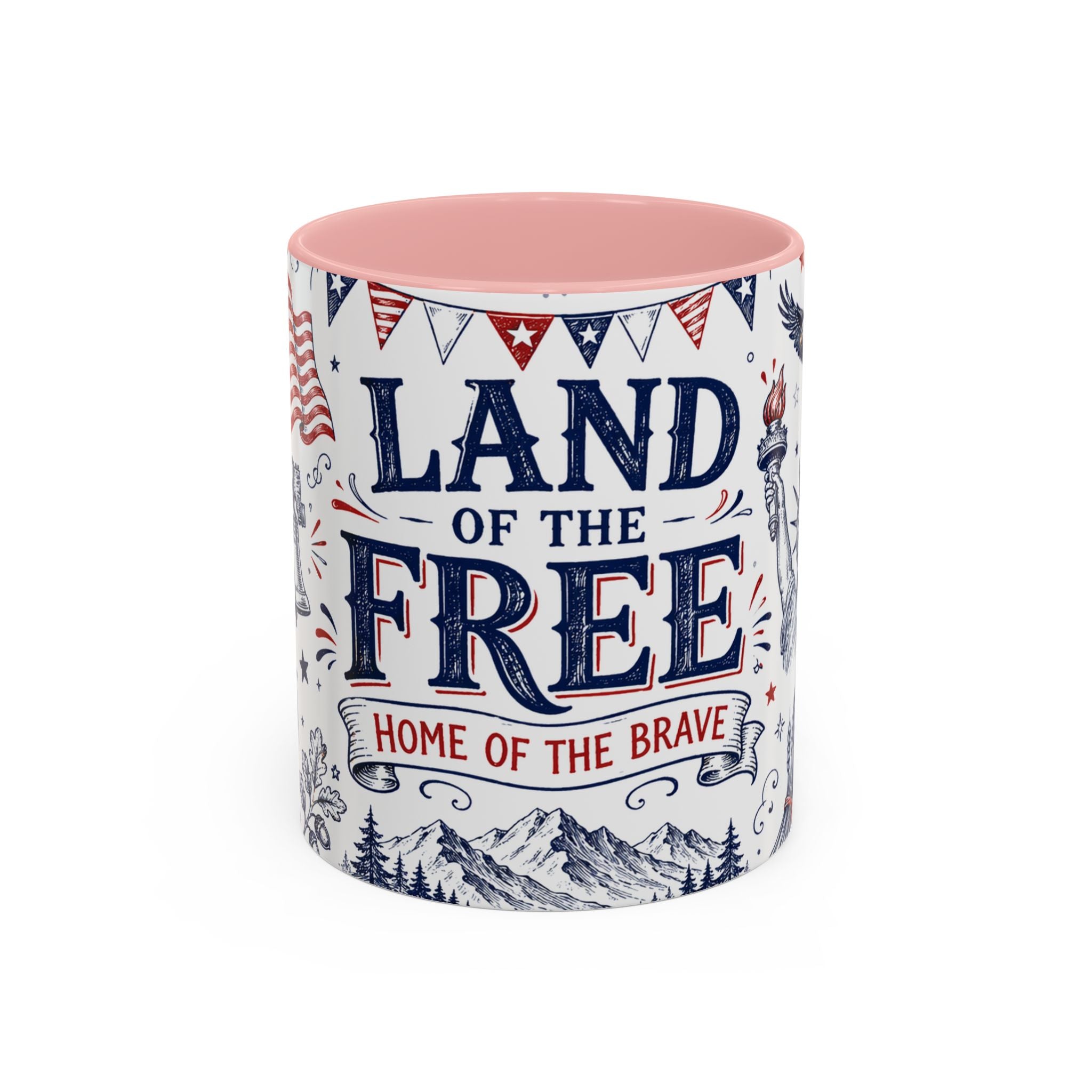 Land of the Free Coffee Mug | Home of the Brave 4th of July Gift | Accent Color Ceramic 11oz 15oz