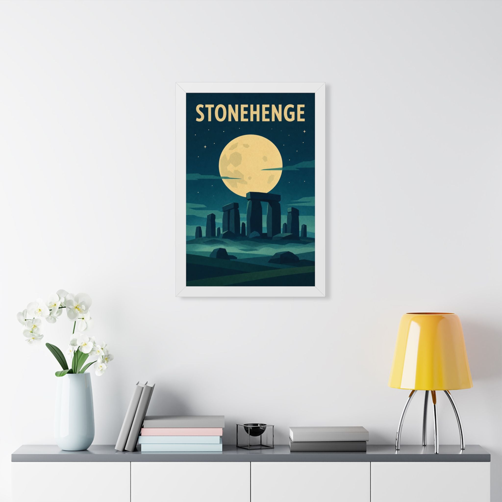 Stonehenge United Kingdom Framed Poster | Vintage Travel Wall Art | Black Walnut White Frame | 16x24 20x30