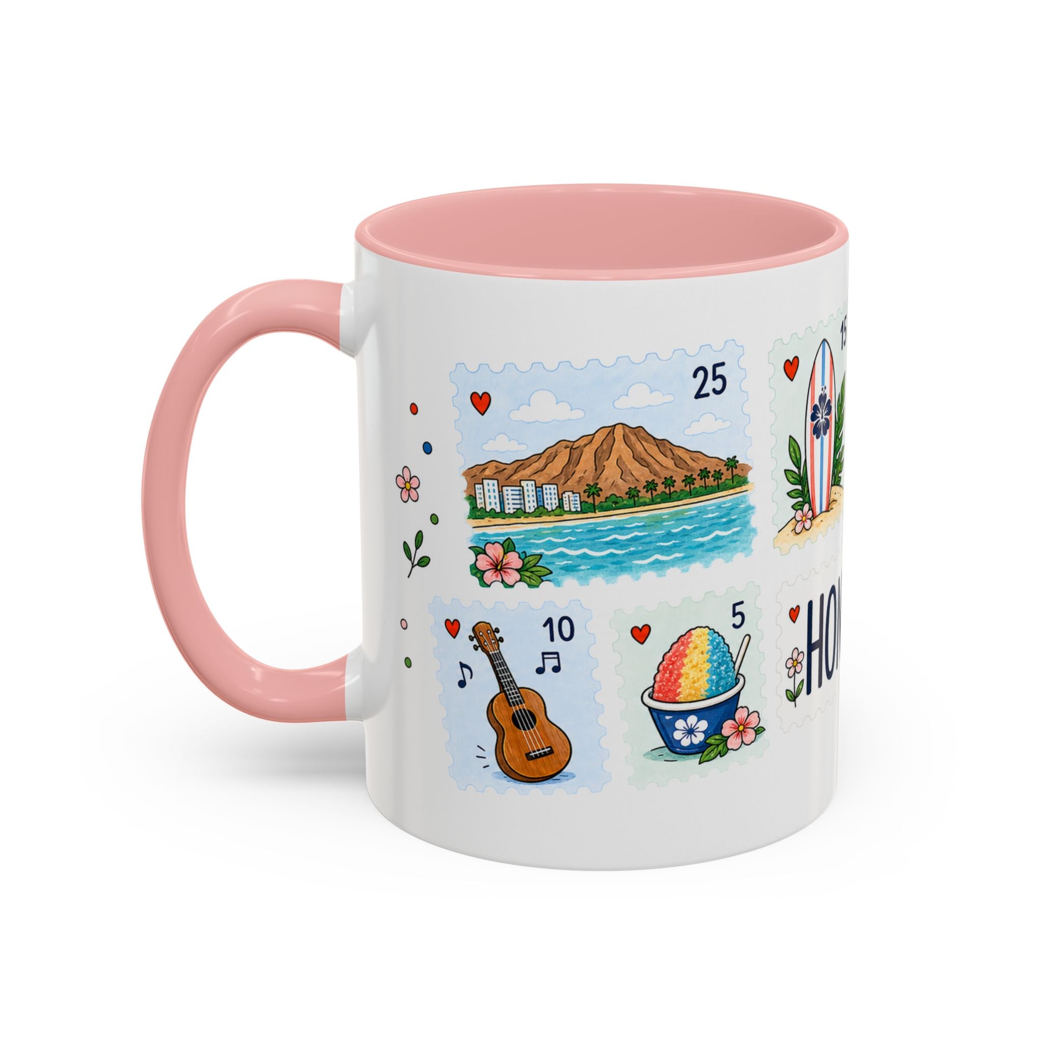 Honolulu Coffee Mug | Postage Stamp Collage Mug | Travel Souvenir Accent Cup 11oz 15oz