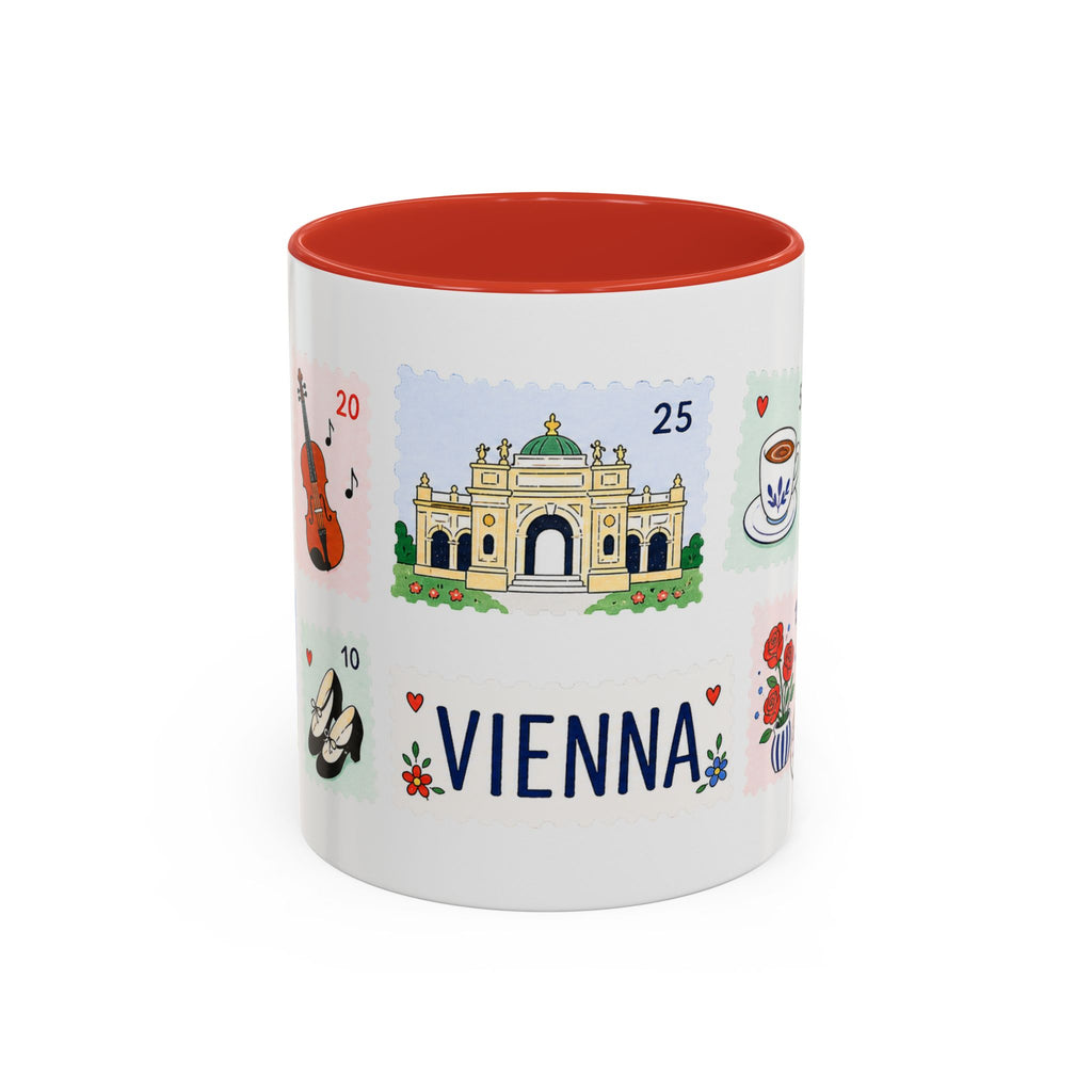 Vienna Coffee Mug | Postage Stamp Collage Mug | Travel Souvenir Accent Cup 11oz 15oz