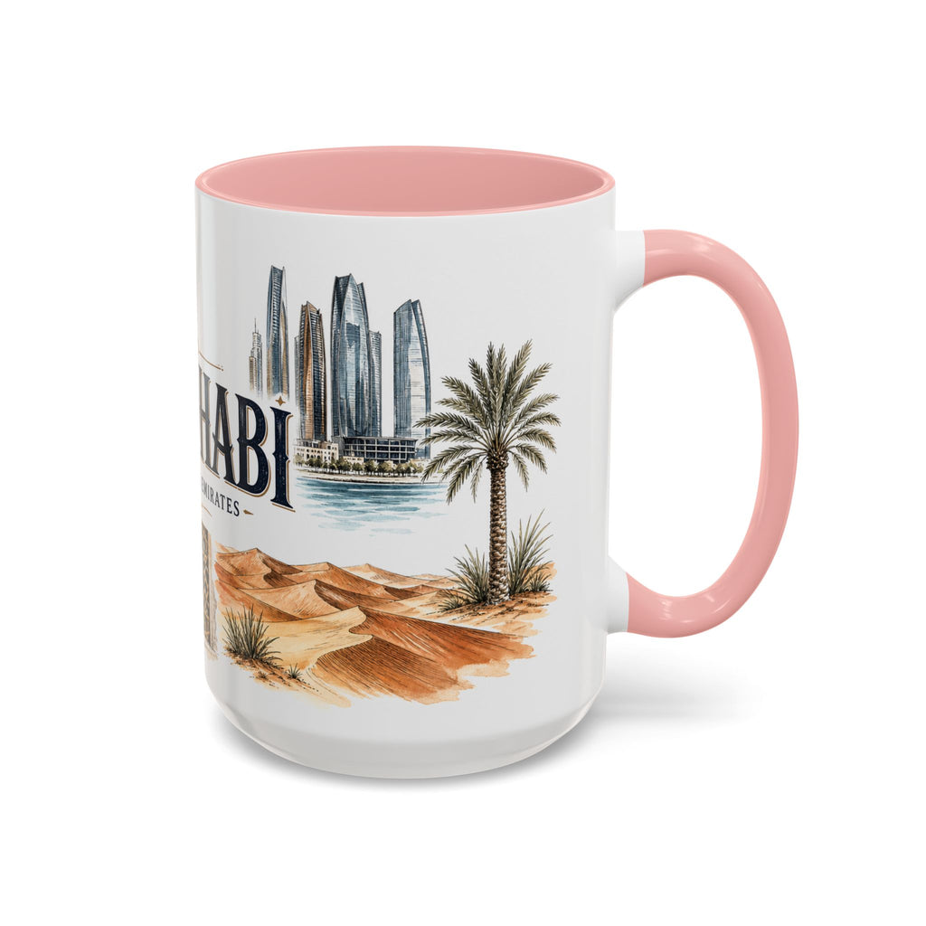Abu Dhabi Coffee Mug | United Arab Emirates Travel Souvenir | Vintage Illustrated City Gift | 11 oz 15 oz Accent Mug