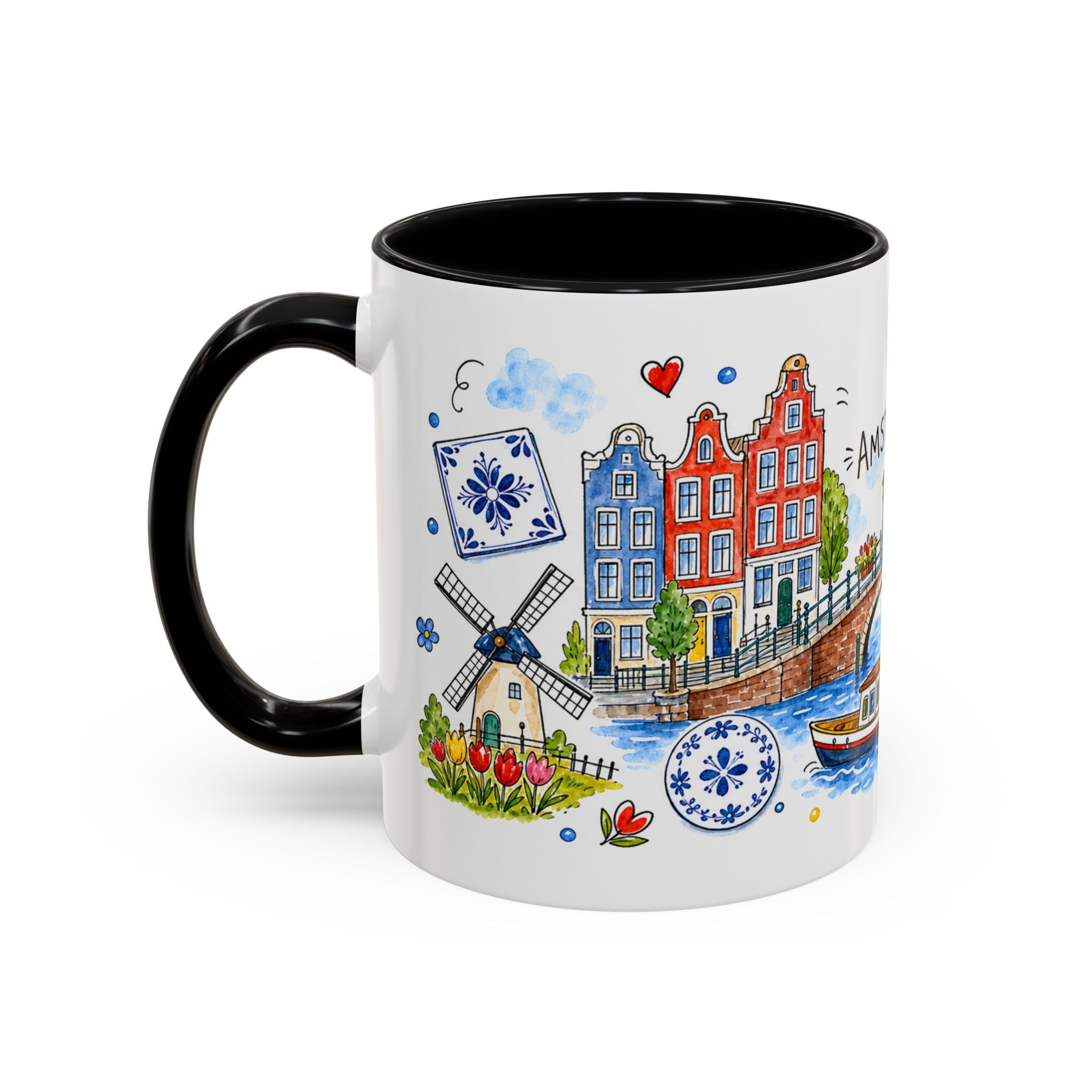 Amsterdam Travel Mug | European City Souvenir Accent Coffee Mug | 11oz 15oz Ceramic Cup