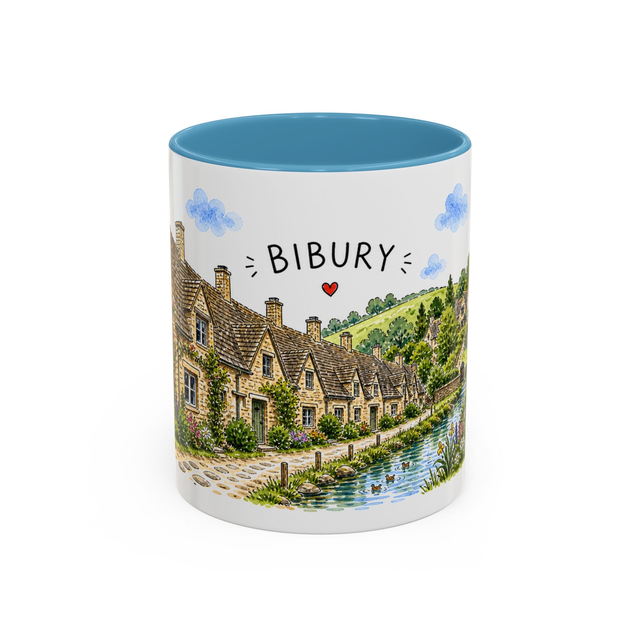Bibury Illustrated Travel Mug | England Souvenir Accent Coffee Mug | 11oz 15oz Ceramic Cup
