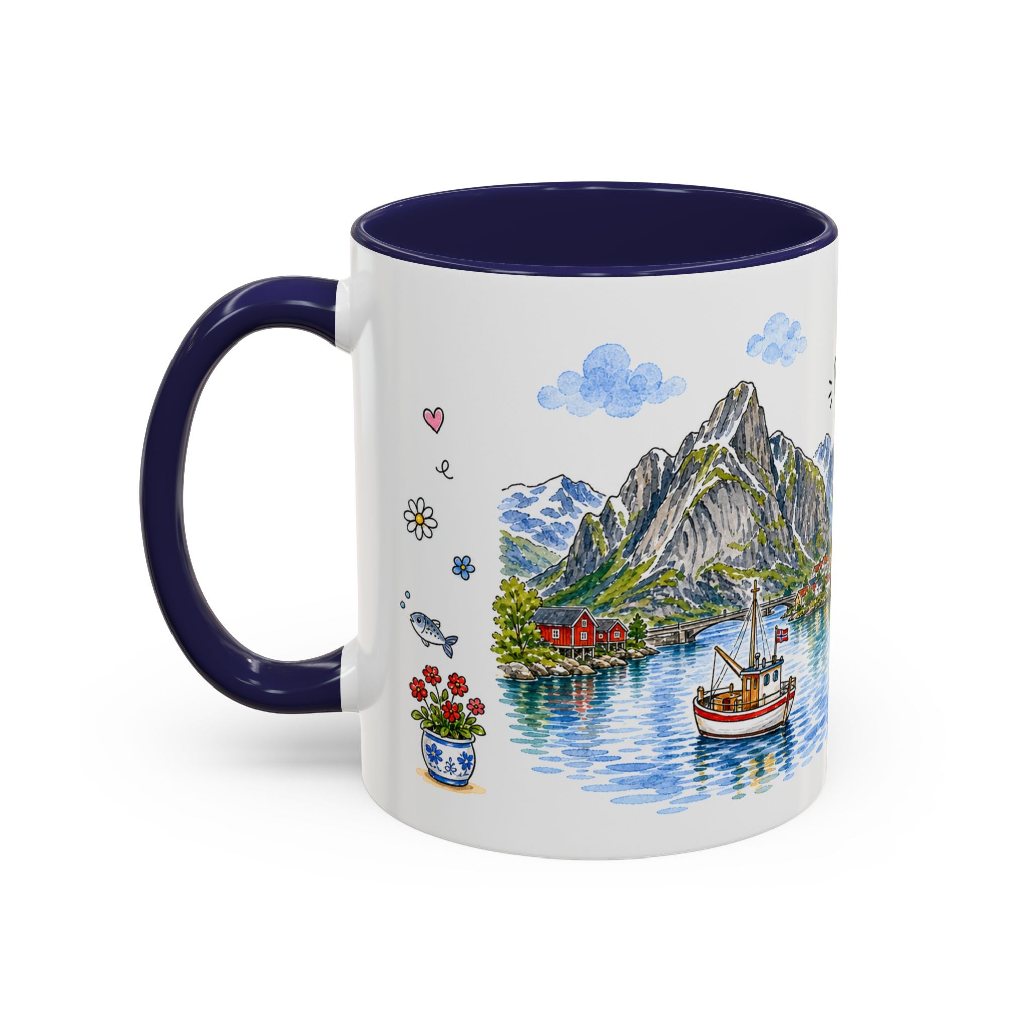 Reine Illustrated Travel Mug | Norway Souvenir Accent Coffee Mug | 11oz 15oz Ceramic Cup