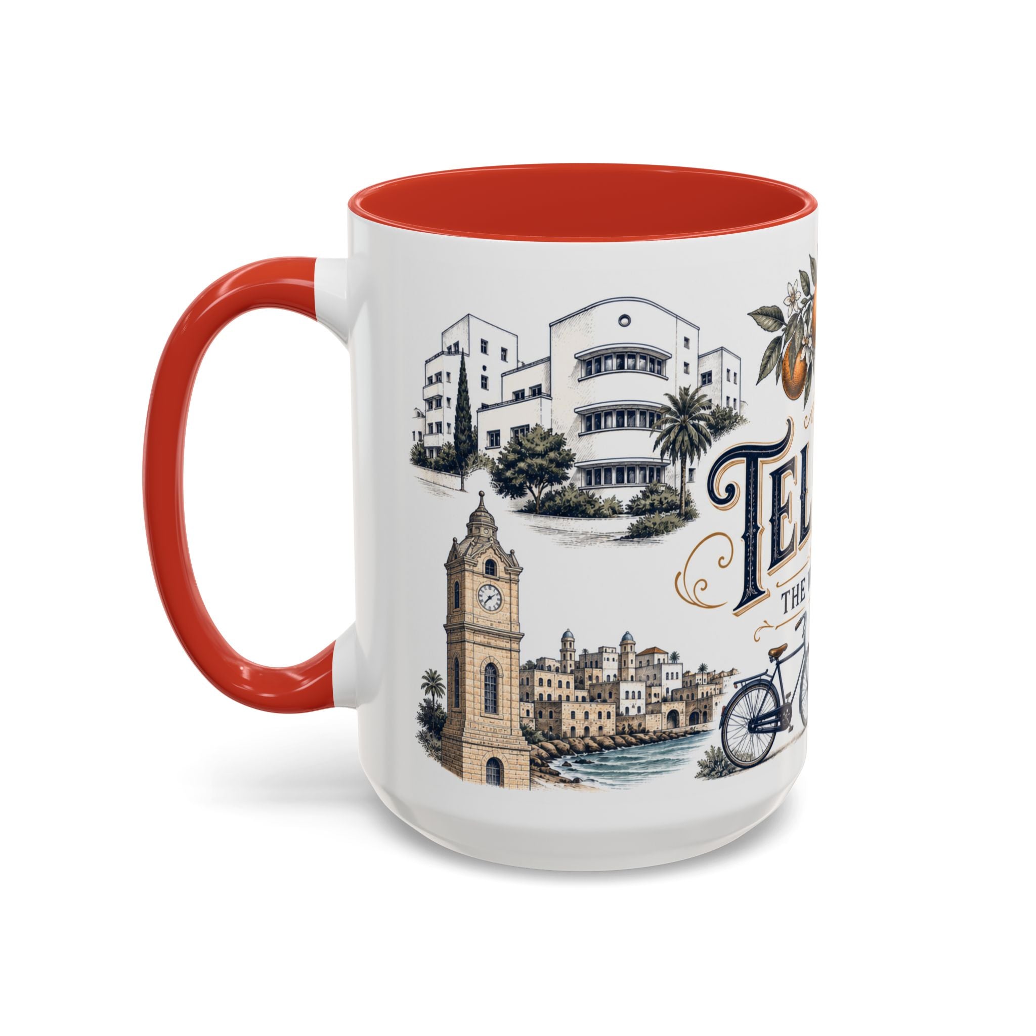 Tel Aviv Coffee Mug | Israel Travel Souvenir | Vintage Illustrated City Gift | 11 oz 15 oz Accent Mug