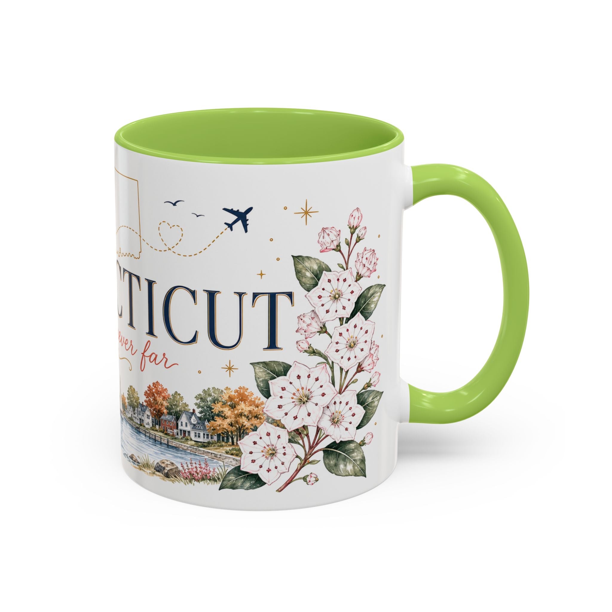 Connecticut State Map Mug | Botanical Accent Coffee Cup (11oz 15oz)