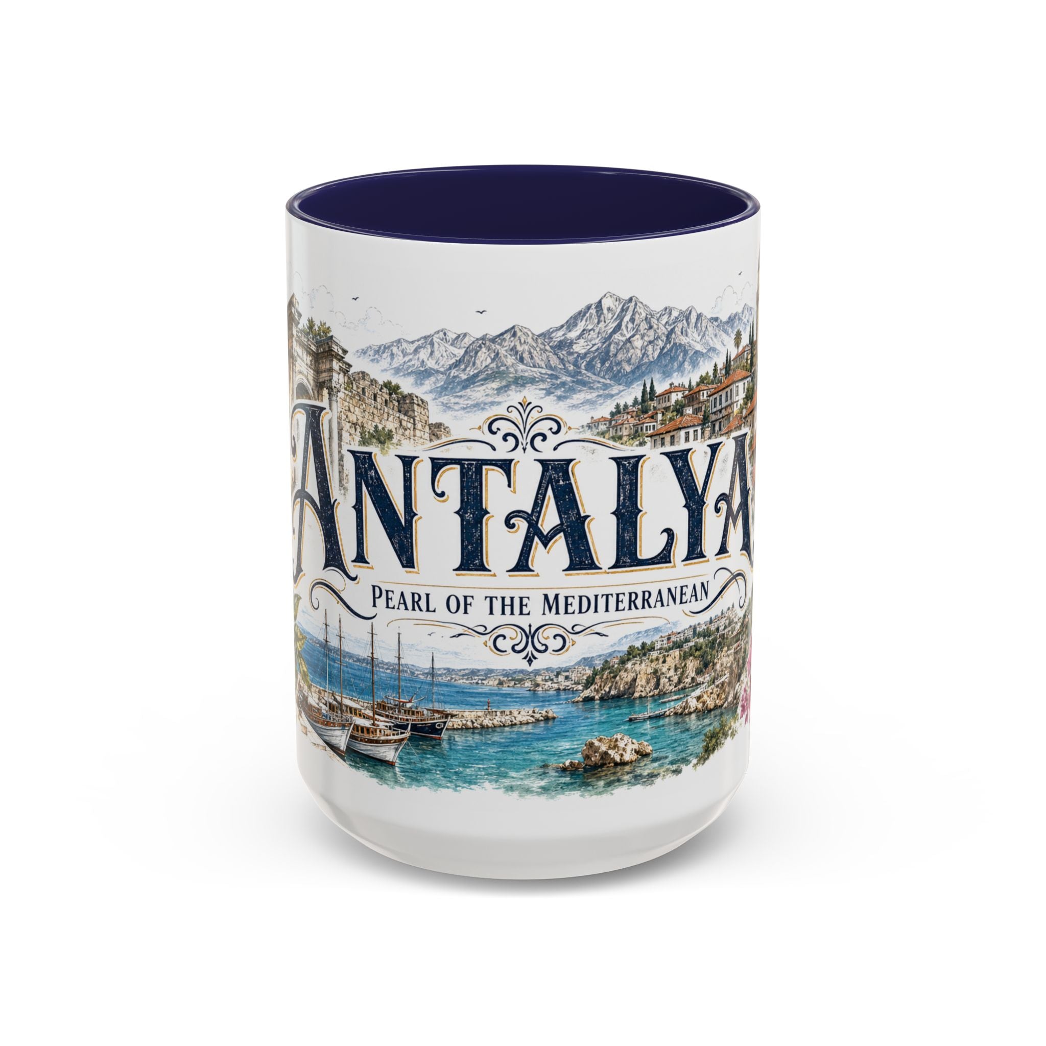 Antalya Coffee Mug | Turkey Travel Souvenir | Vintage Illustrated City Gift | 11 oz 15 oz Accent Mug