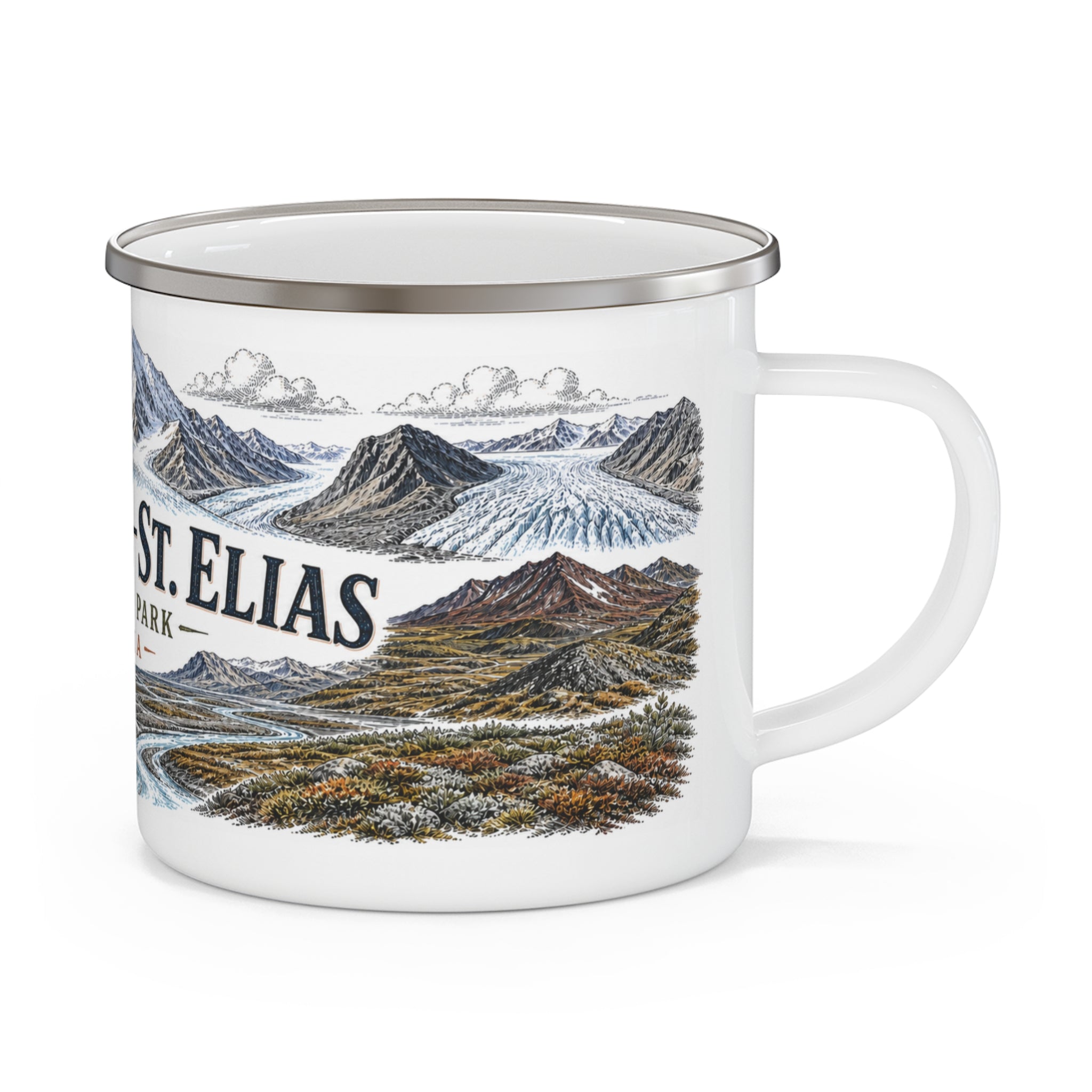 Wrangell-St. Elias National Park Vintage Enamel Camping Mug | 12oz National Park Hiking Gift