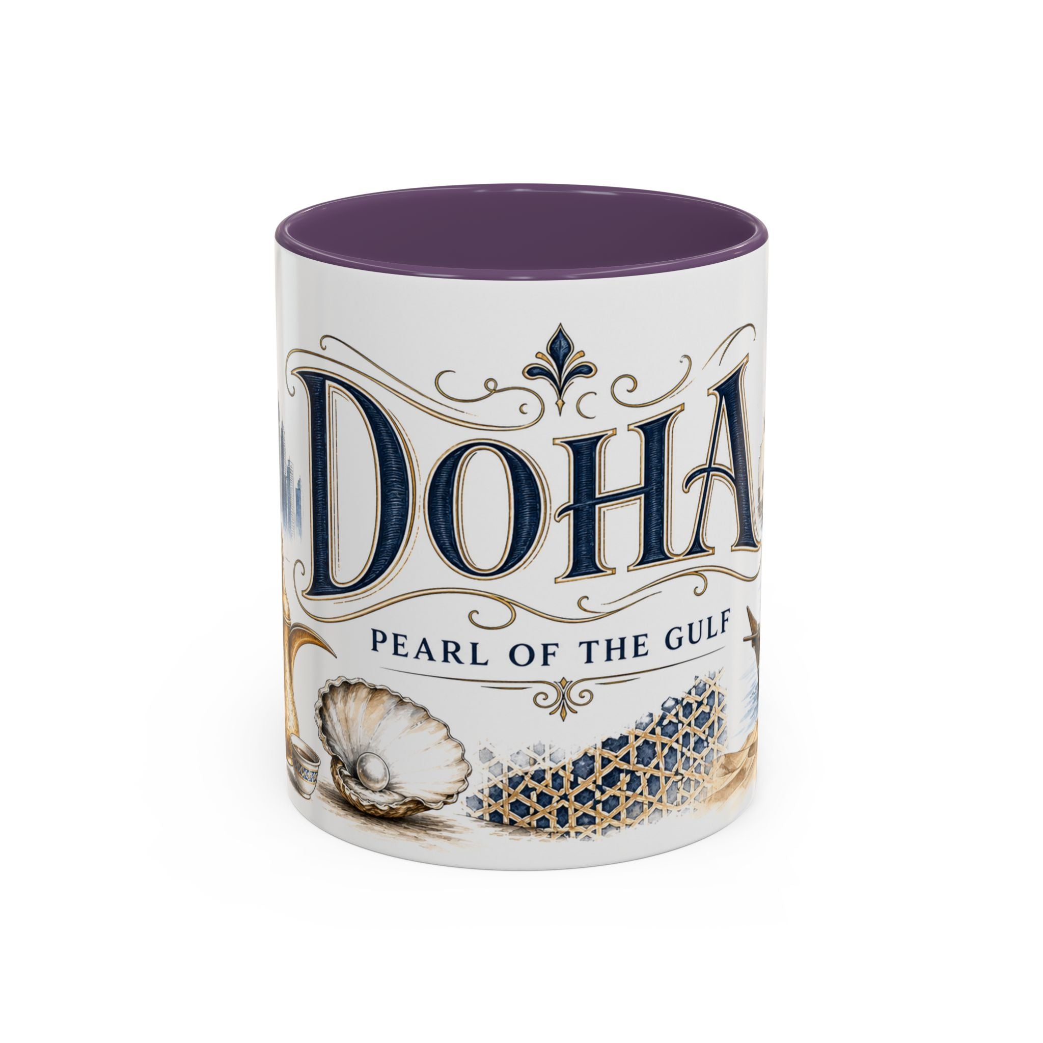 Doha Coffee Mug | Qatar Travel Souvenir | Vintage Illustrated City Gift | 11 oz 15 oz Accent Mug