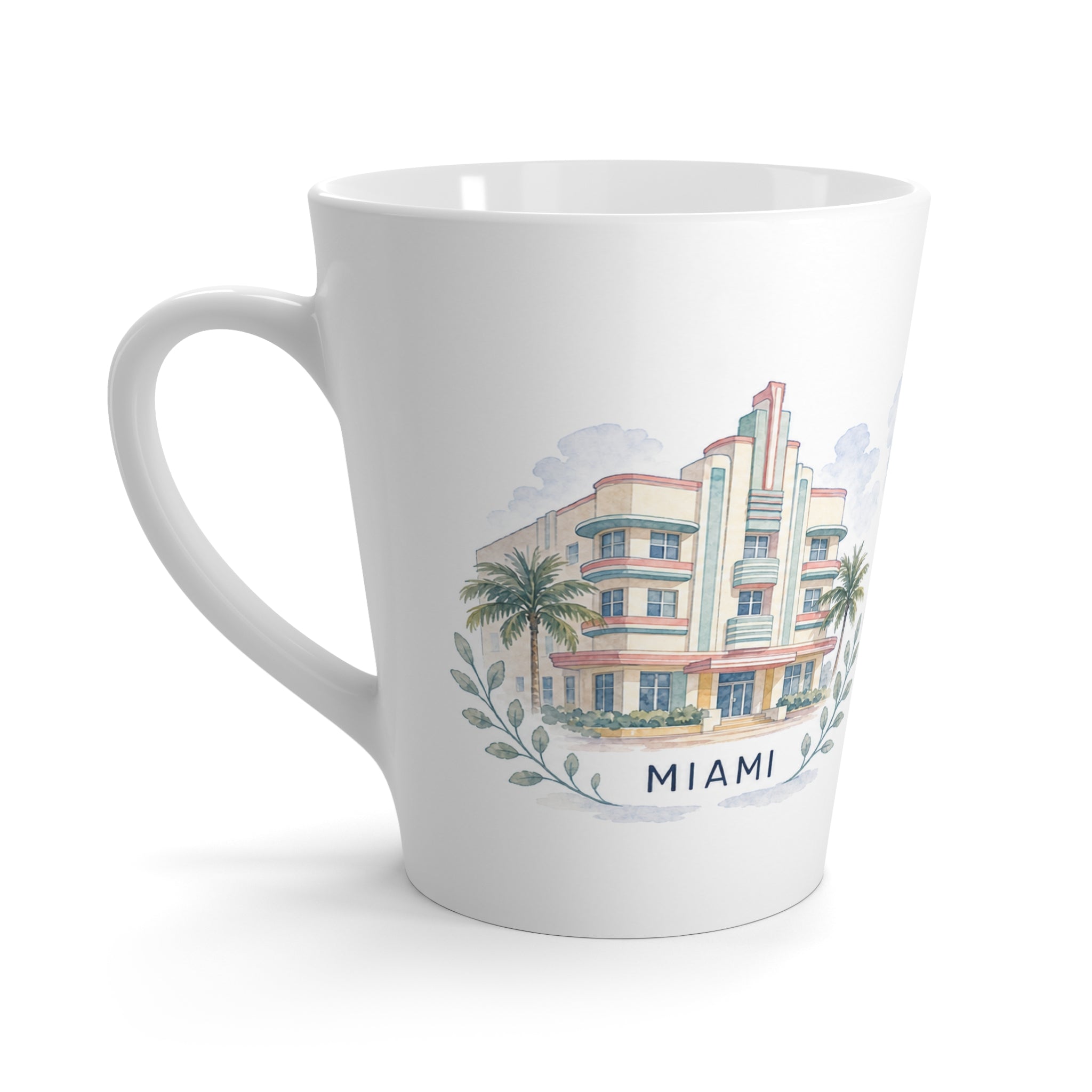 Miami Latte Mug | Watercolor City Travel Mug | 12 oz Ceramic Souvenir Gift