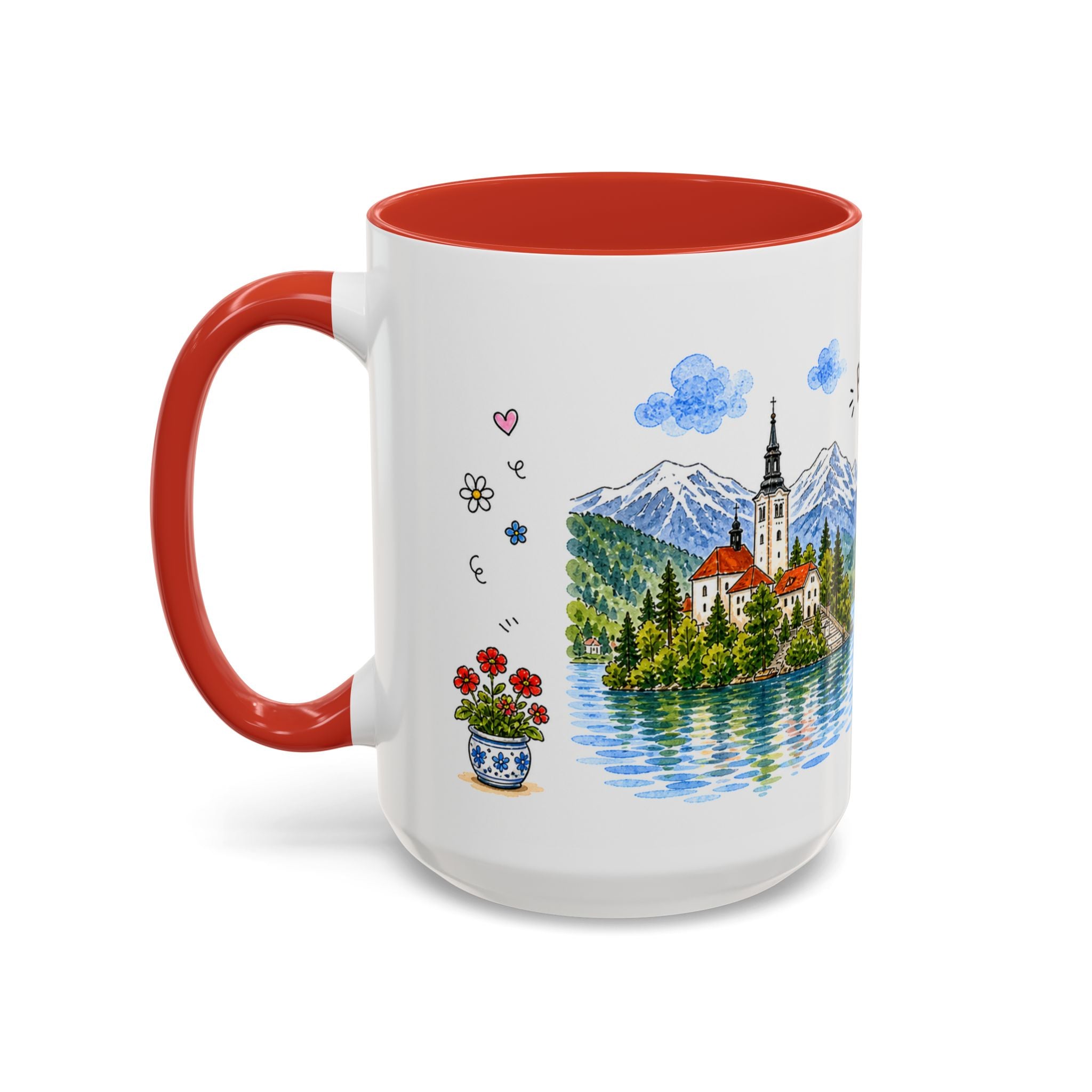 Bled Illustrated Travel Mug | Slovenia Souvenir Accent Coffee Mug | 11oz 15oz Ceramic Cup