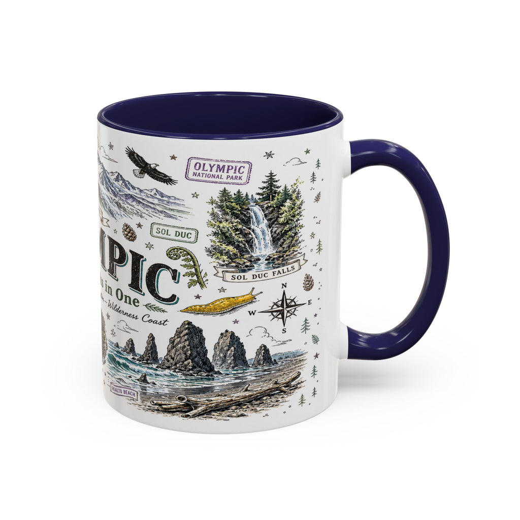 Olympic Coffee Mug | National Park Hiking Rainforest Gift | Accent Color Ceramic 11oz 15oz