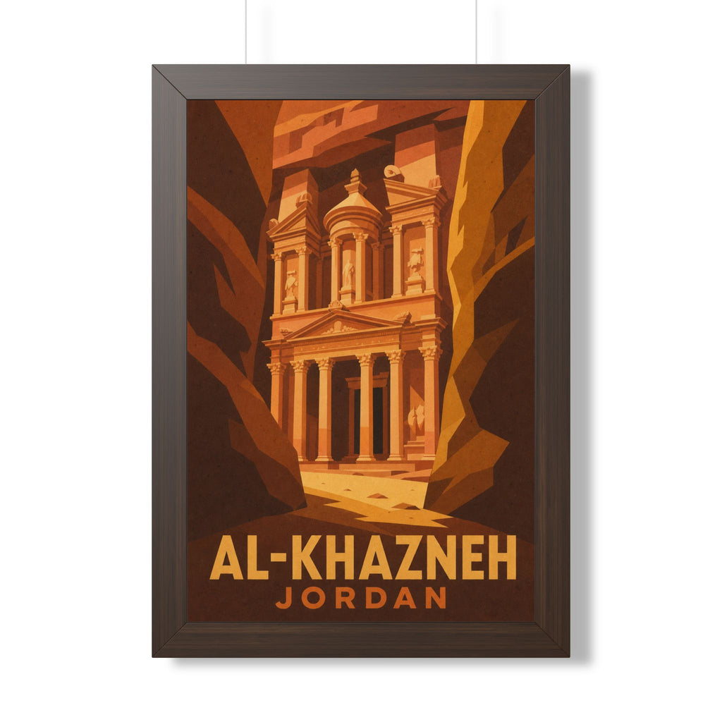Al-Khazneh Petra Jordan Framed Poster | Vintage Travel Wall Art | Black Walnut White Frame | 16x24 20x30