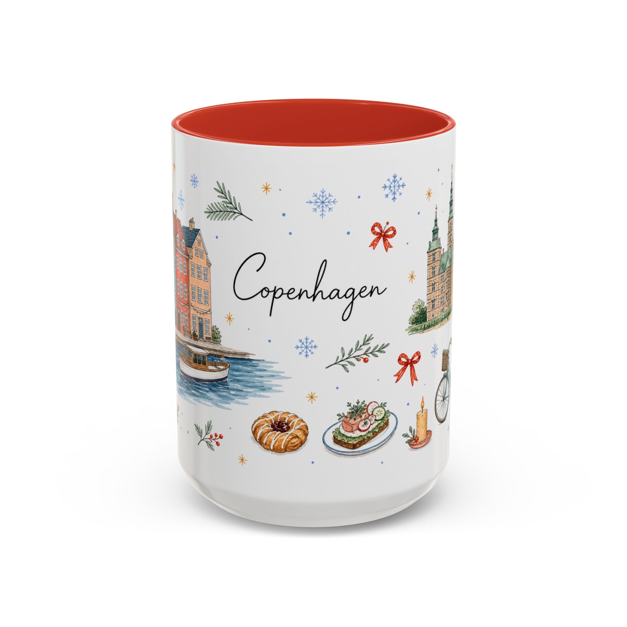 Copenhagen Christmas Mug | Watercolor Travel Souvenir | Holiday Gift | Accent Ceramic Coffee Cup 11oz 15oz