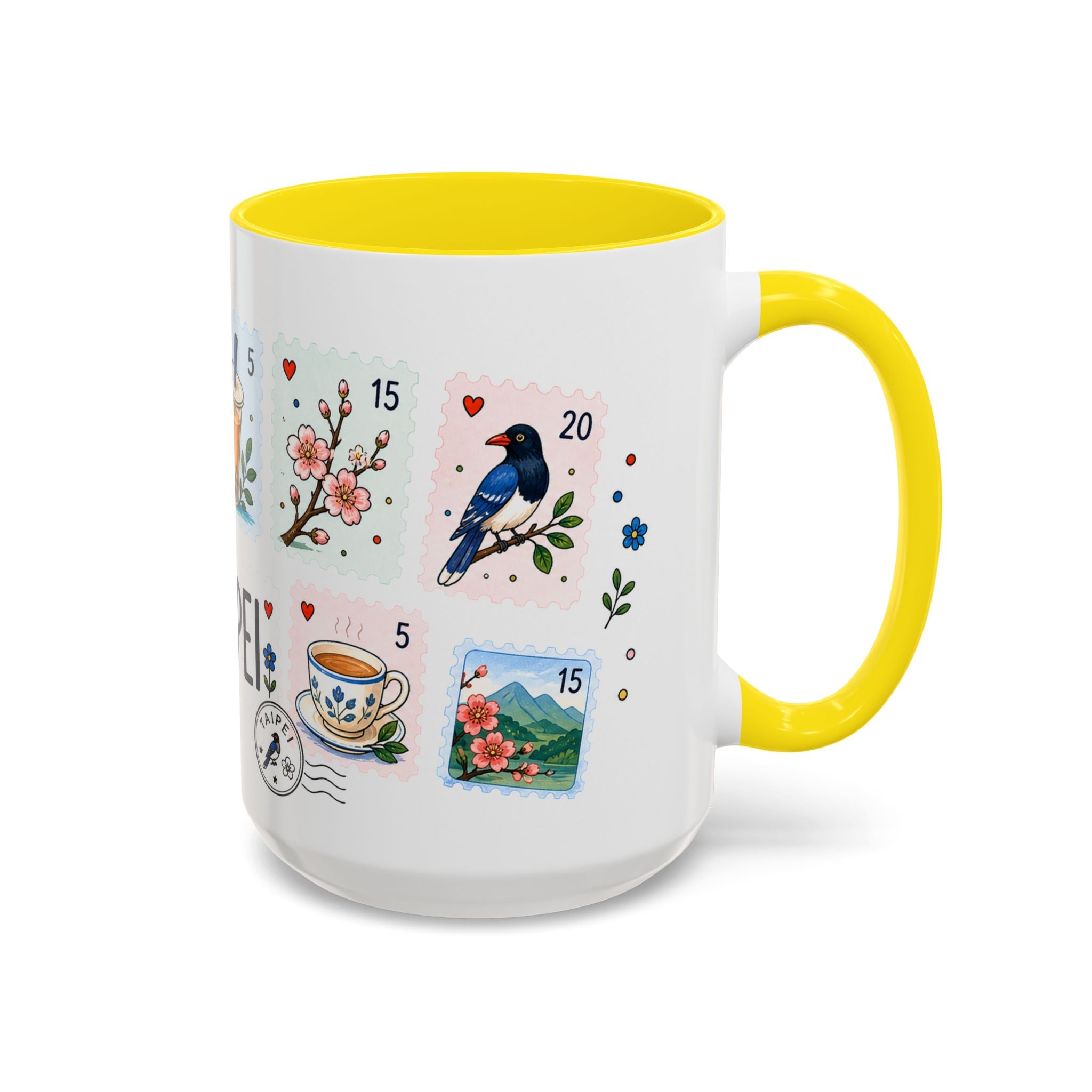 Taipei Coffee Mug | Postage Stamp Collage Mug | Travel Souvenir Accent Cup 11oz 15oz