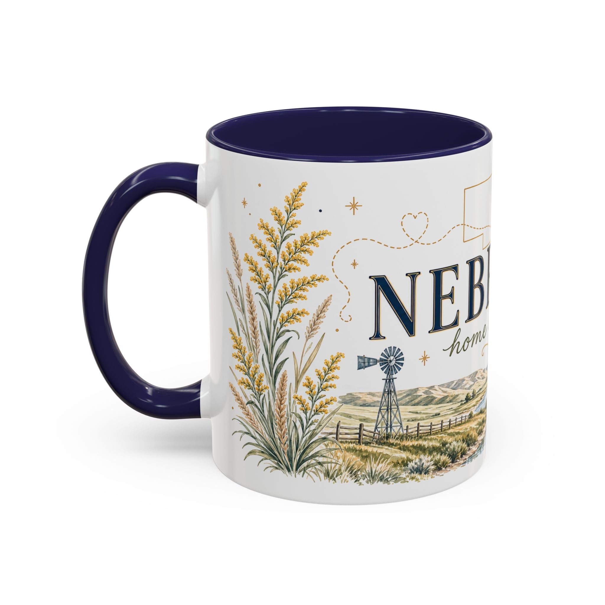 Nebraska State Mug | Moving Away, Long Distance Friendship Gift | Botanical Landscape Accent Mug