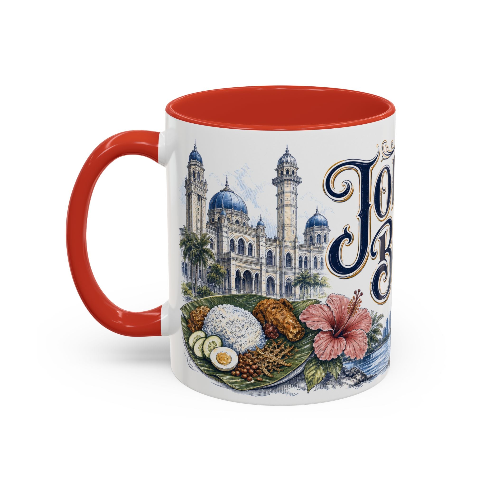 Johor Bahru Coffee Mug | Malaysia Travel Souvenir | Vintage Illustrated City Gift | 11 oz 15 oz Accent Mug