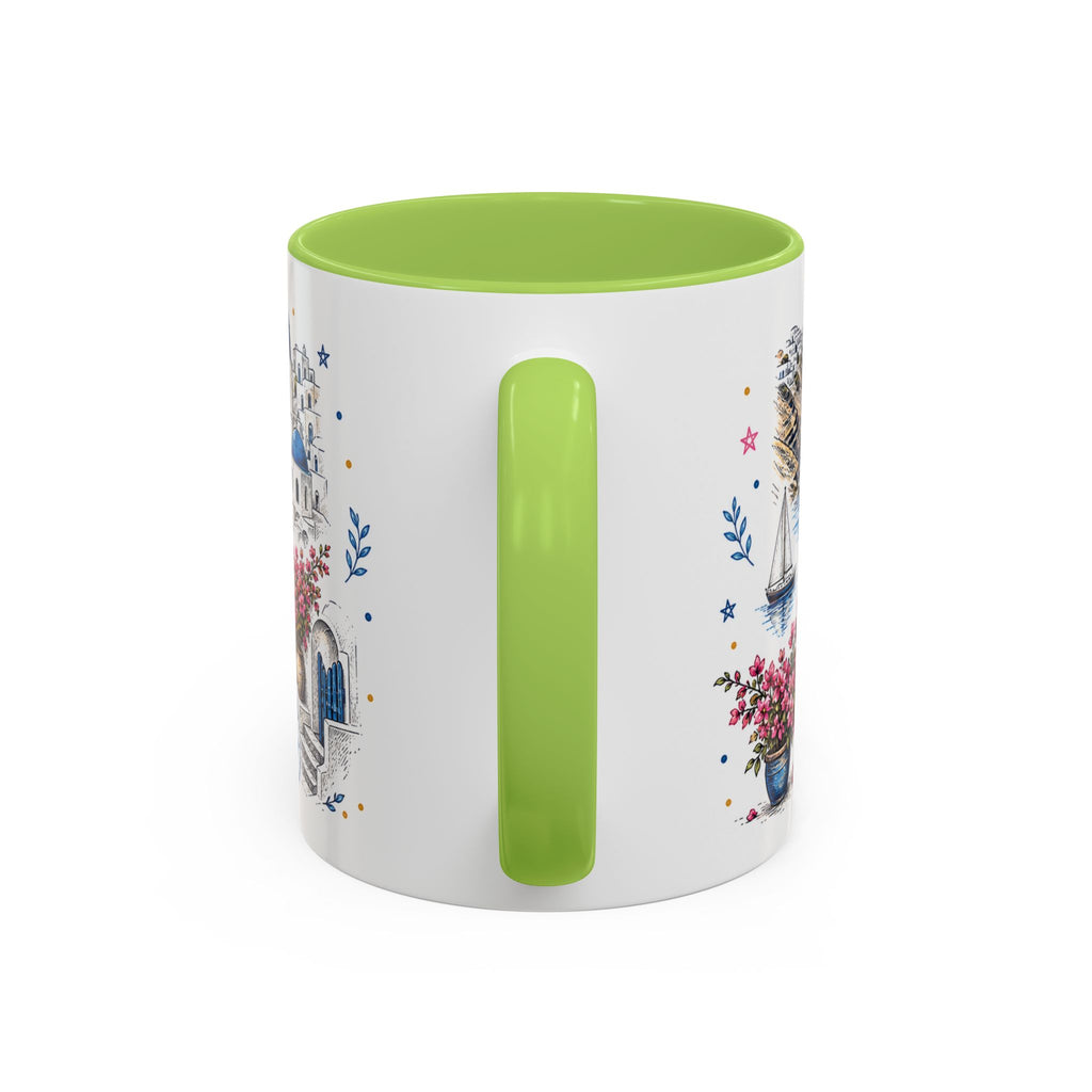 Santorini Coffee Mug | Travel Destination Souvenir Gift | Accent Color Ceramic 11oz 15oz