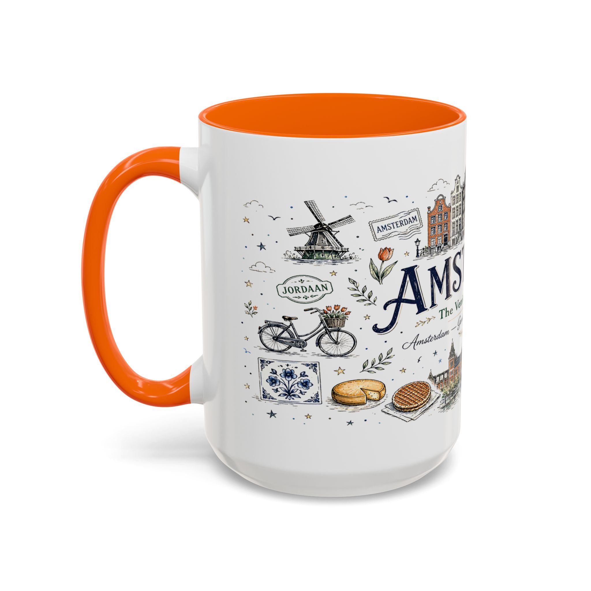 Amsterdam Coffee Mug | Netherlands Souvenir Travel Gift | Accent Color Ceramic 11oz 15oz