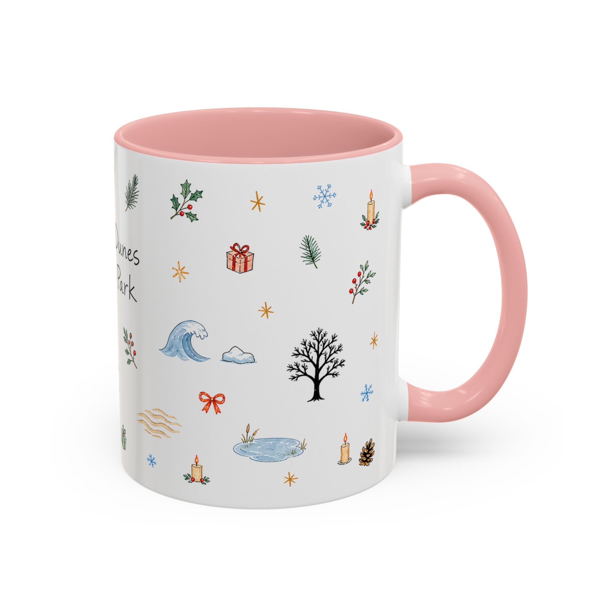 Indiana Dunes National Park Christmas Mug | Watercolor Travel Souvenir | Holiday Gift | Accent Ceramic Coffee Cup 11oz 15oz