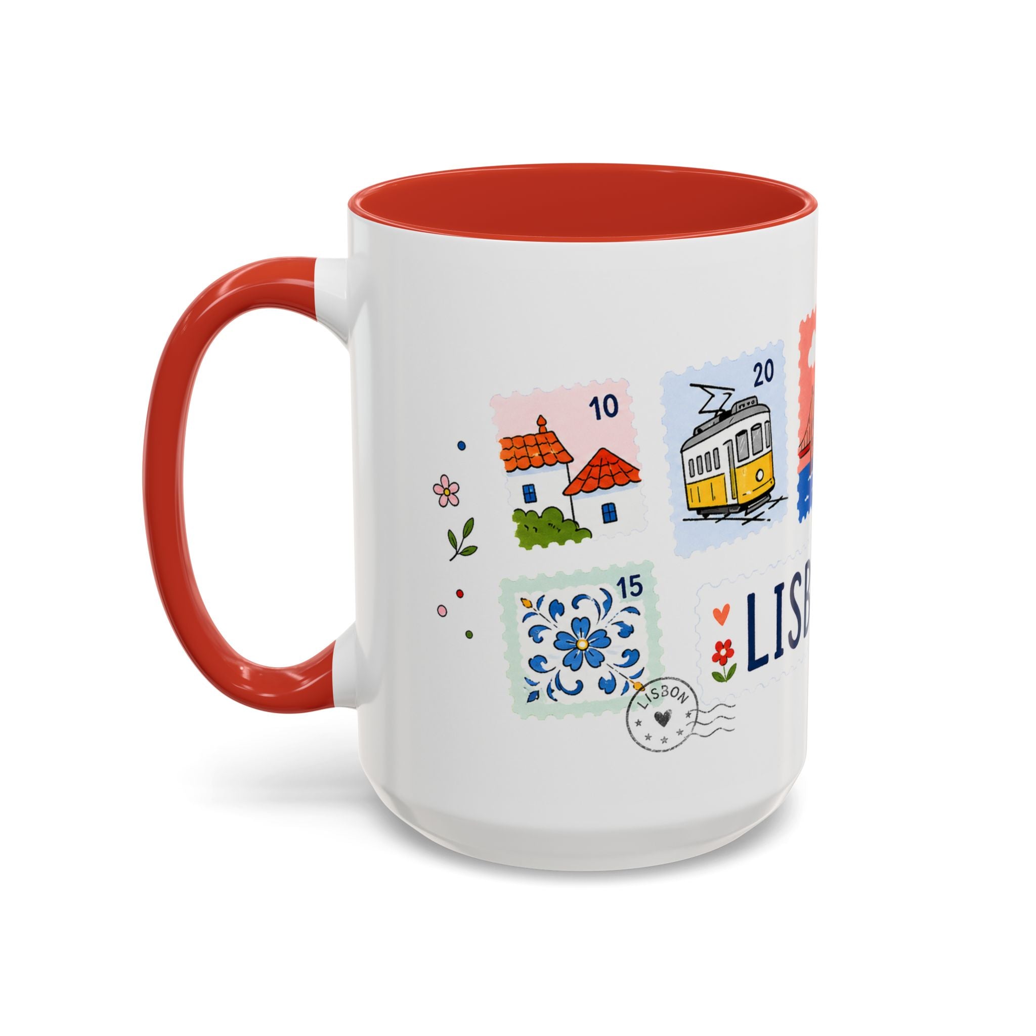Lisbon Coffee Mug | Postage Stamp Collage Mug | Travel Souvenir Accent Cup 11oz 15oz