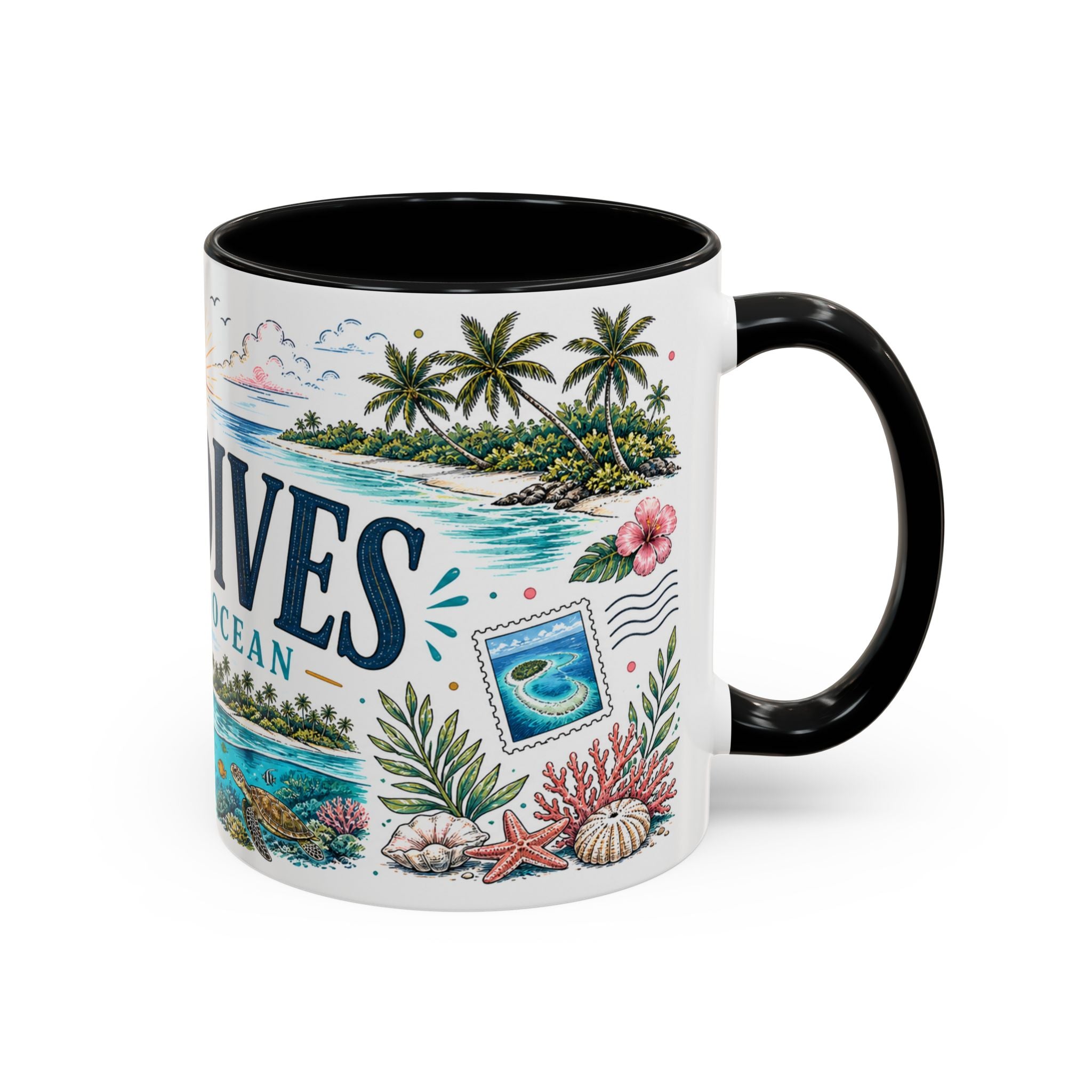 Maldives Coffee Mug | Travel Destination Souvenir Gift | Accent Color Ceramic 11oz 15oz