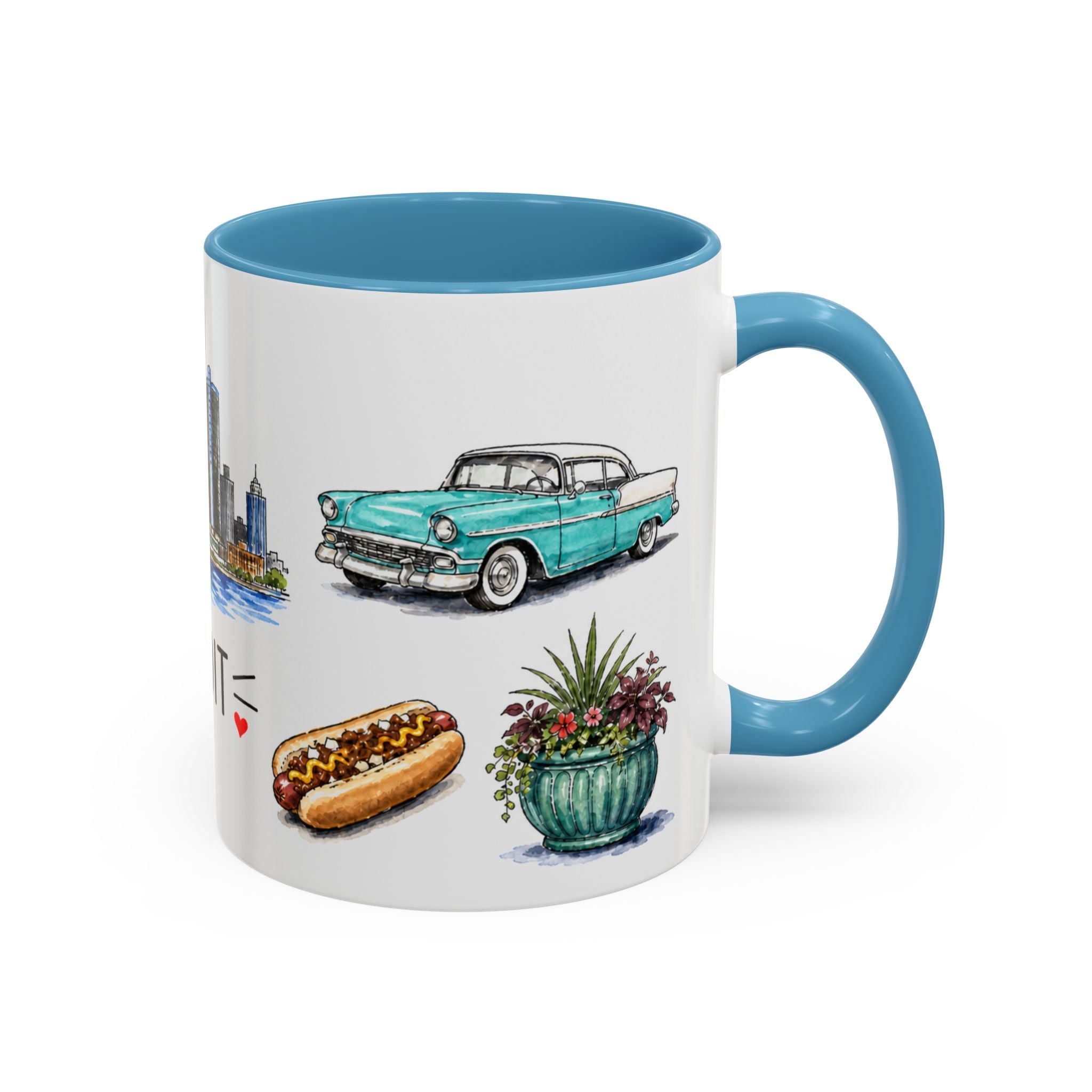 Detroit Illustrated Travel Mug | City Souvenir Accent Coffee Mug | 11oz 15oz Ceramic Cup