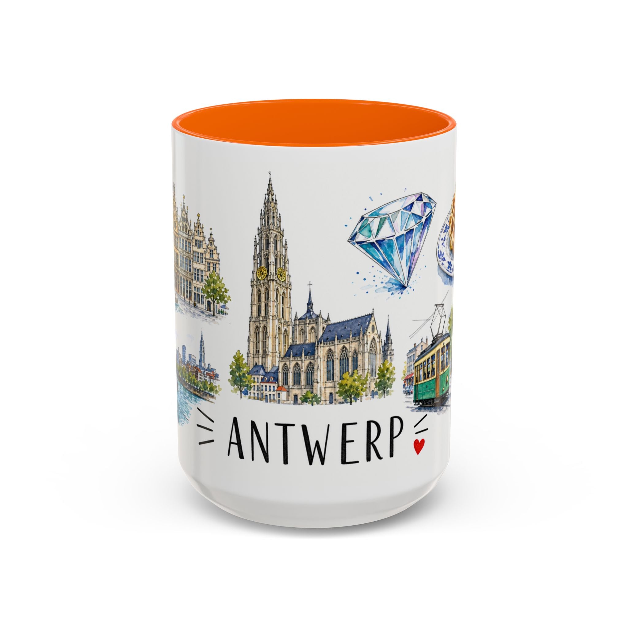 Antwerp Illustrated Travel Mug | City Souvenir Accent Coffee Mug | 11oz 15oz Ceramic Cup