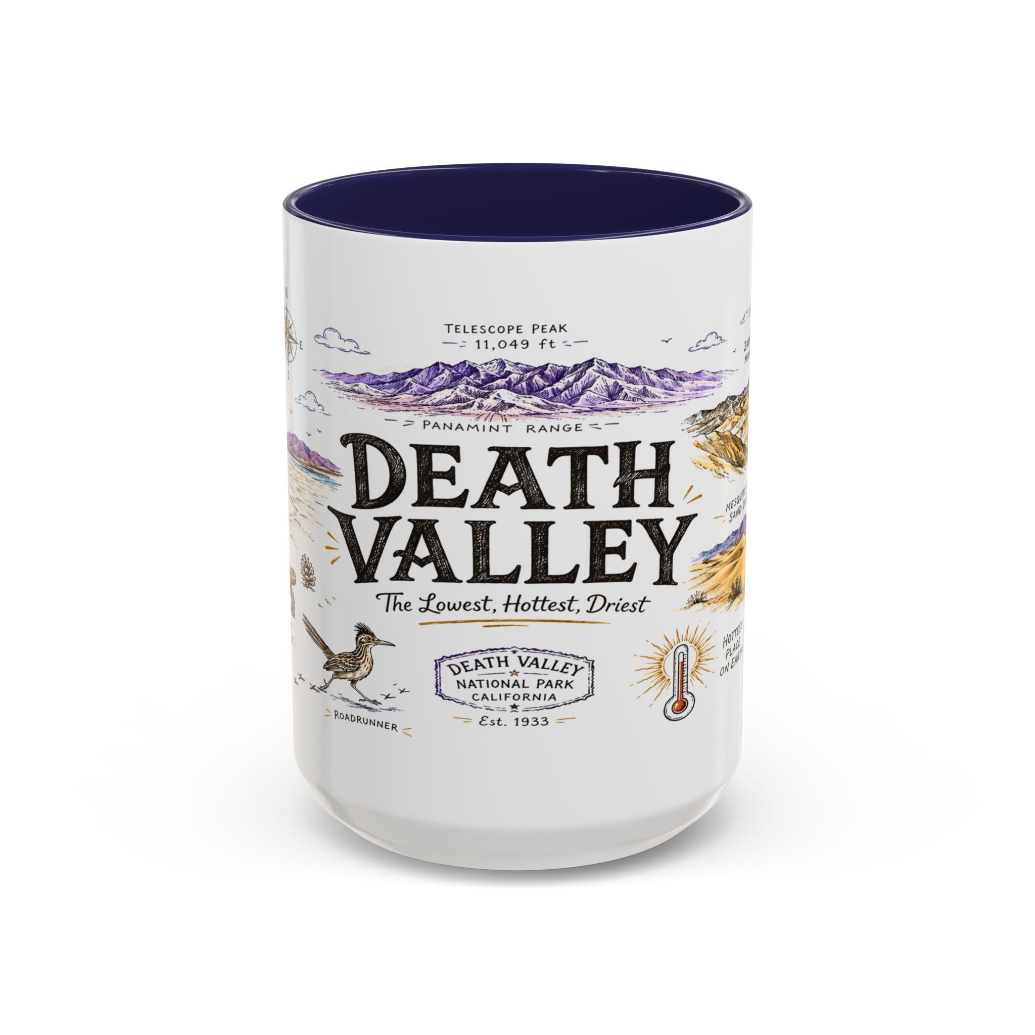 Death Valley National Park Coffee Mug | California Desert Hiking Camping Gift | Accent Color Ceramic 11oz 15oz