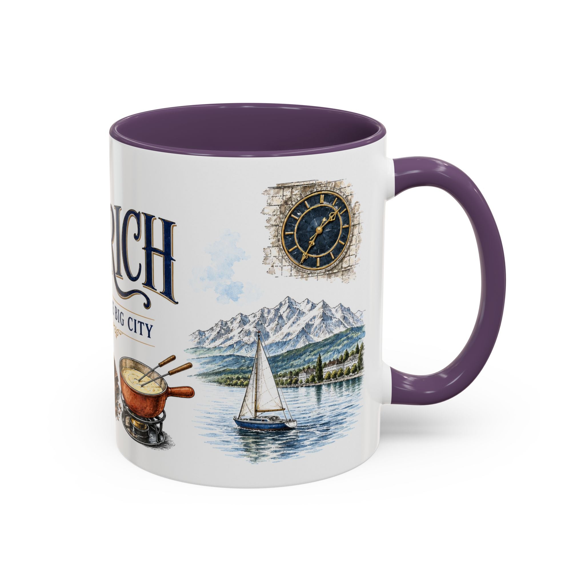 Zurich Coffee Mug | Switzerland Travel Souvenir | Vintage Illustrated City Gift | 11 oz 15 oz Accent Mug