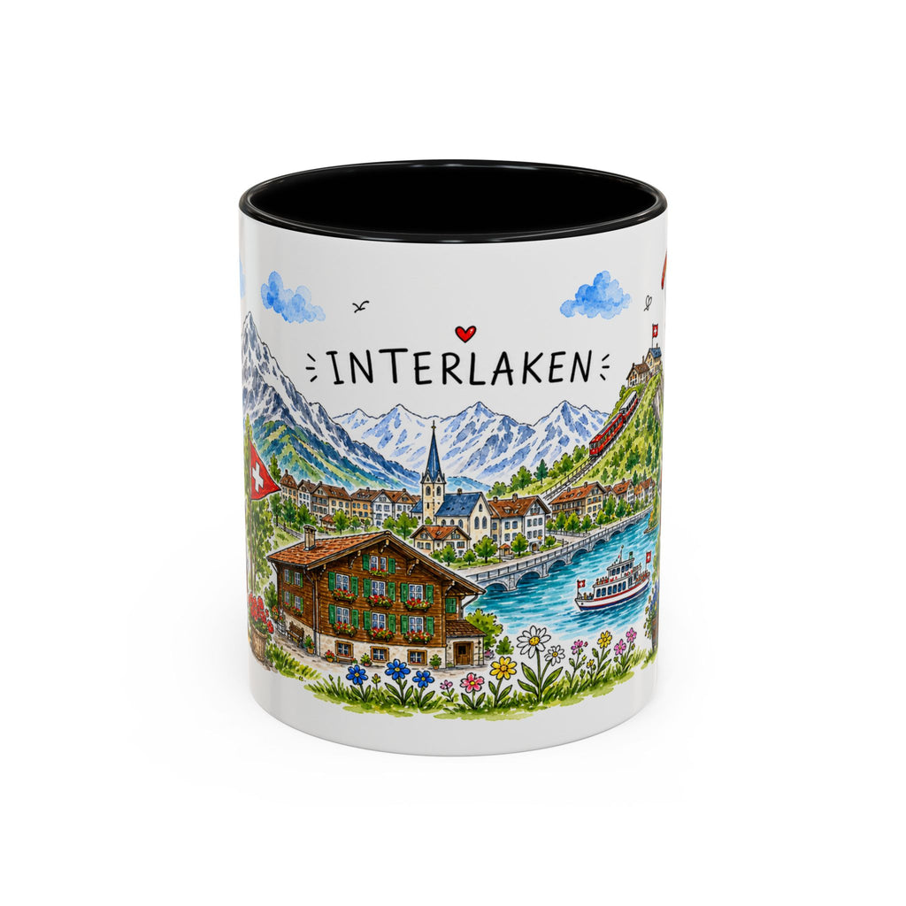 Interlaken Illustrated Travel Mug | Switzerland Souvenir Accent Coffee Mug | 11oz 15oz Ceramic Cup