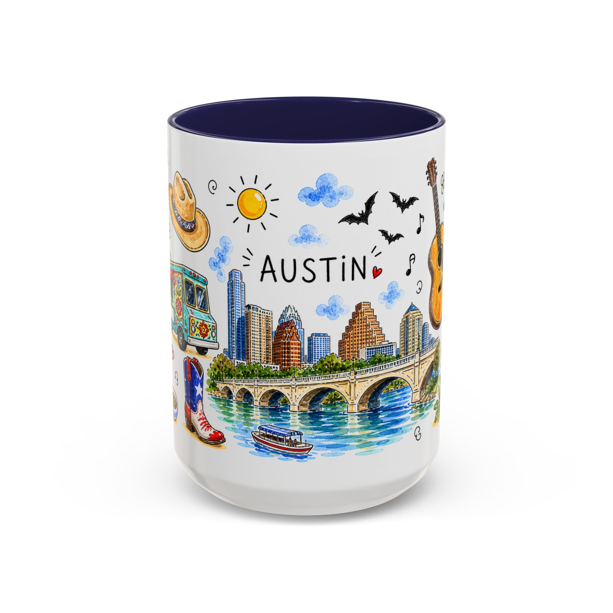 Austin Illustrated Travel Mug | City Souvenir Accent Coffee Mug | 11oz 15oz Ceramic Cup